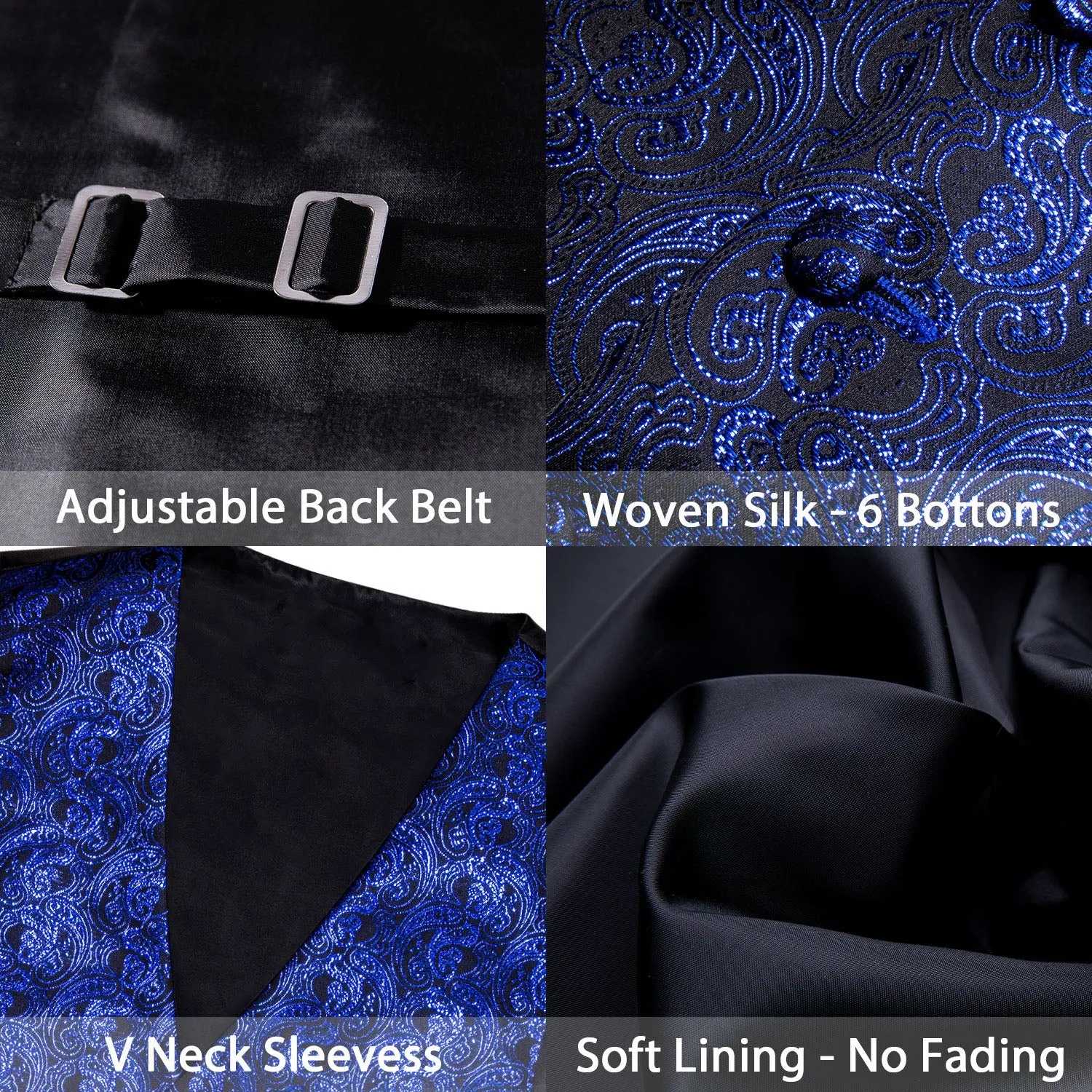 $9.99 Shining Navy Blue Paisley Silk Men's Vest Bow Tie Handkerchief Cufflinks Set Waistcoat Suit Set