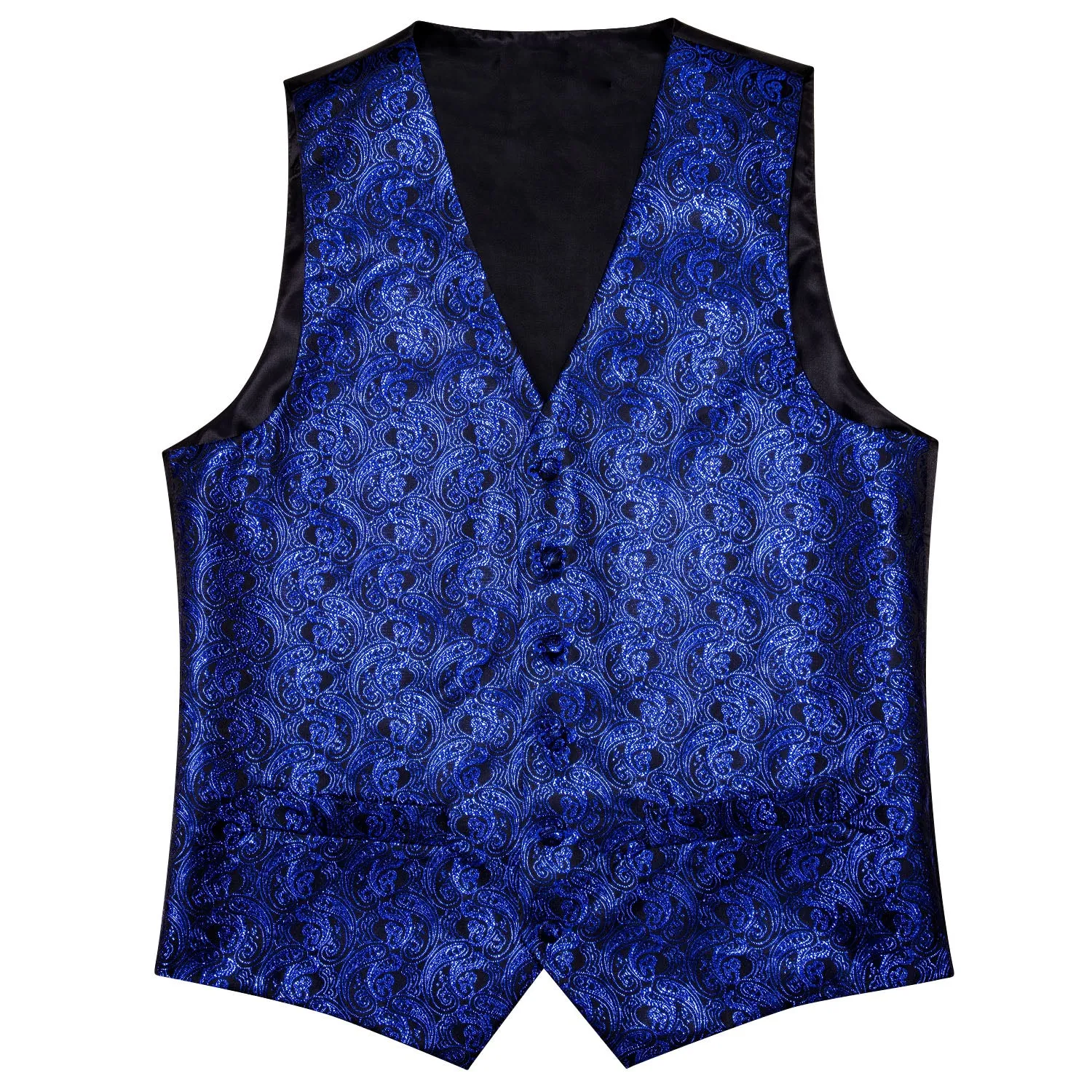 $9.99 Shining Navy Blue Paisley Silk Men's Vest Bow Tie Handkerchief Cufflinks Set Waistcoat Suit Set