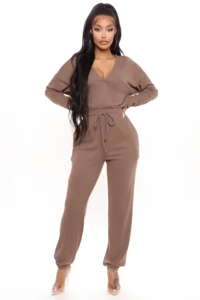 All Cozied Up Knit Jumpsuit - Brown