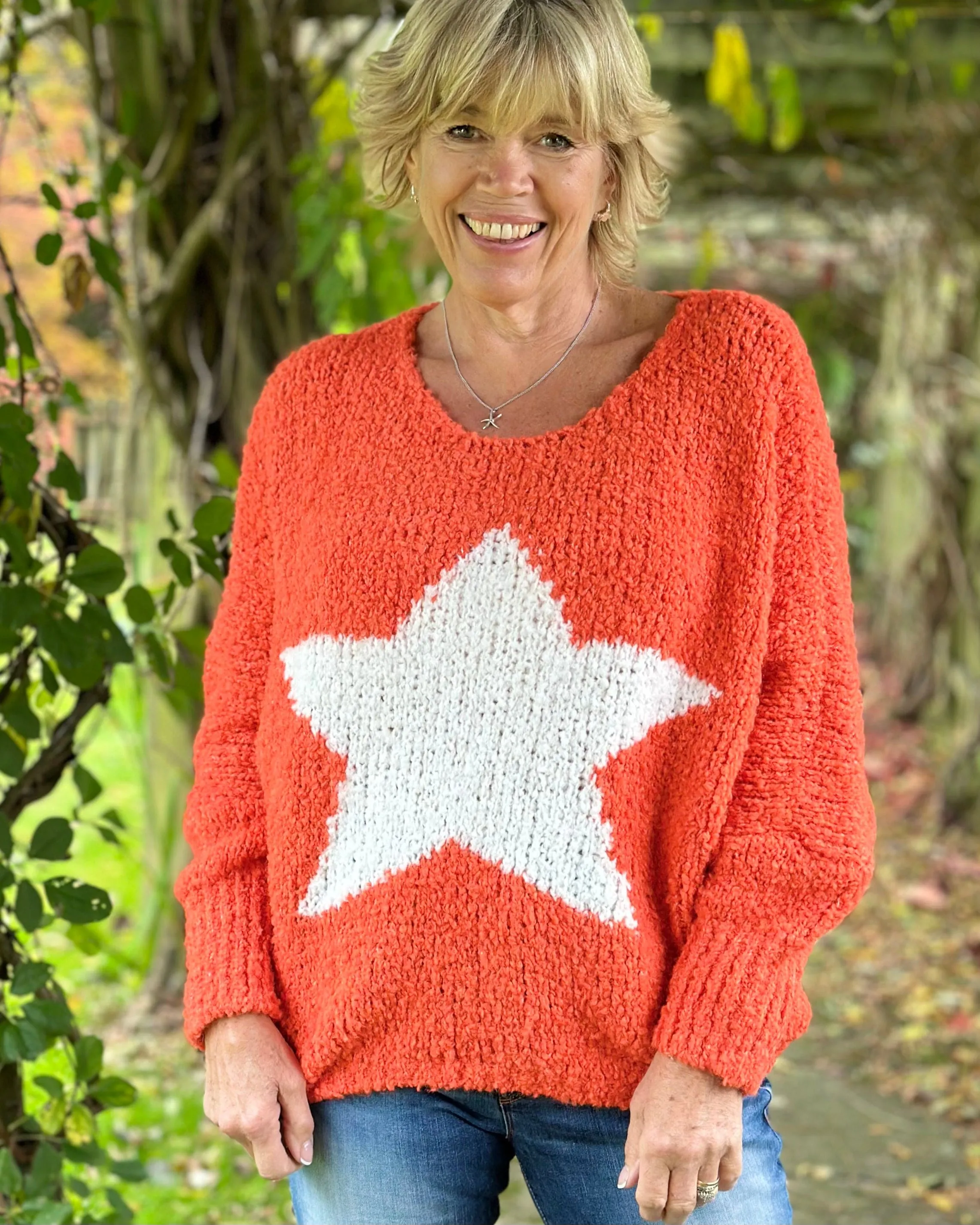 Alpaca Wool Mix Boucle Star Jumper - Orange