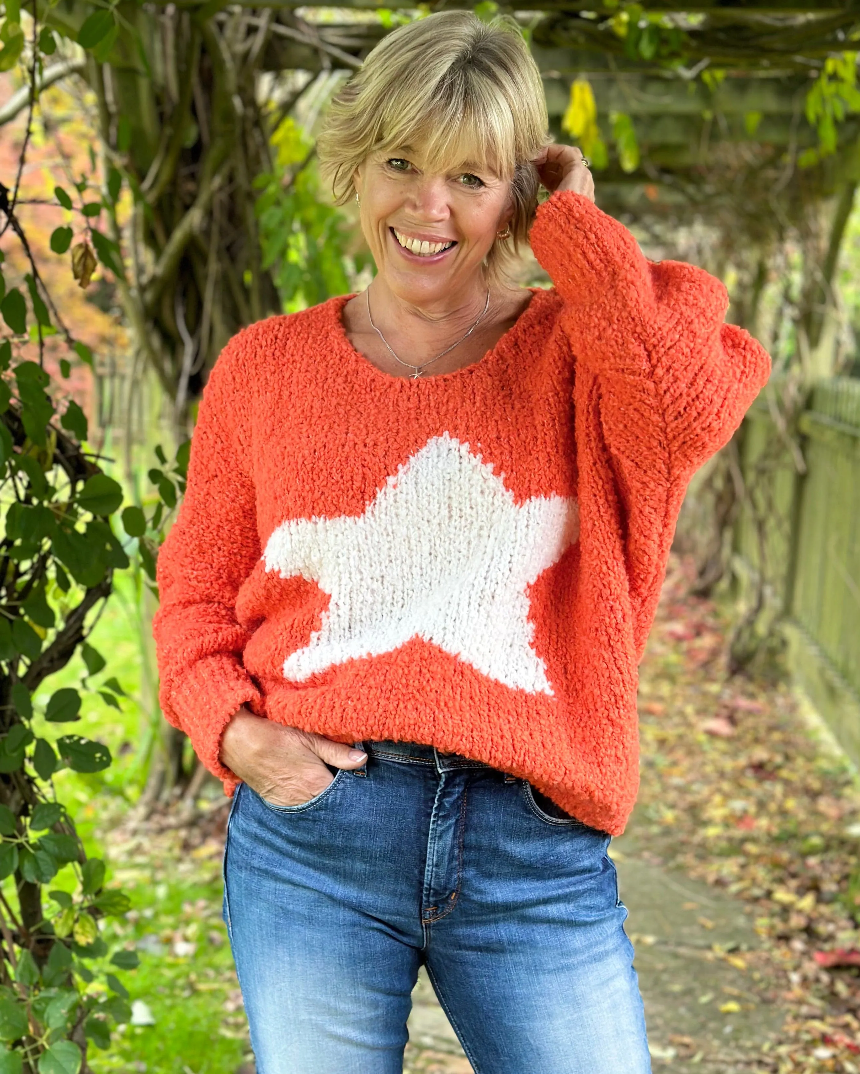 Alpaca Wool Mix Boucle Star Jumper - Orange