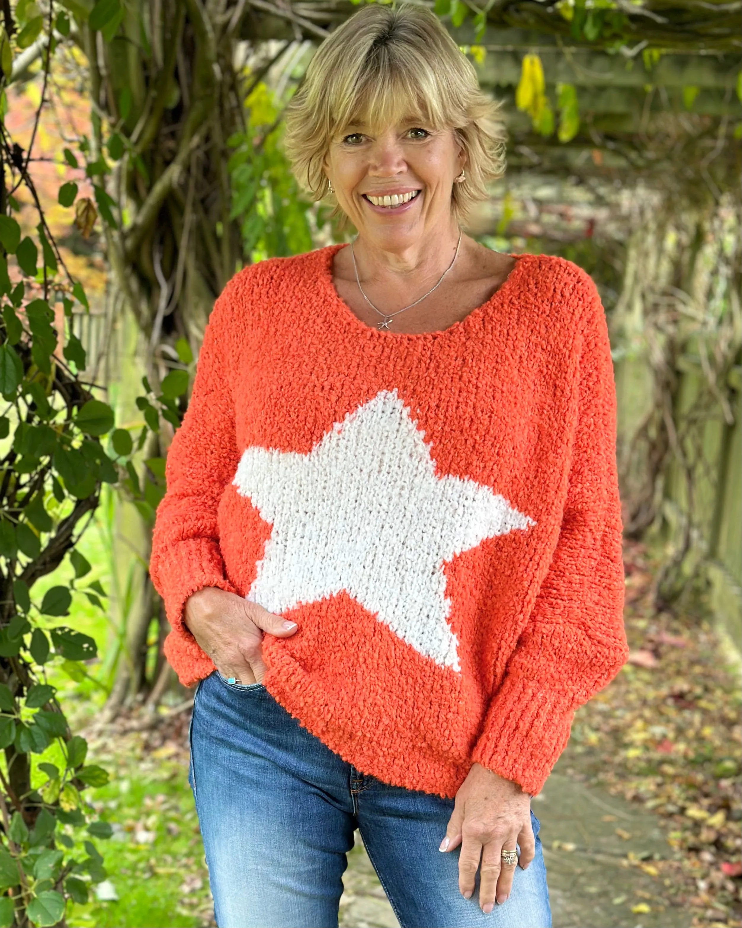 Alpaca Wool Mix Boucle Star Jumper - Orange