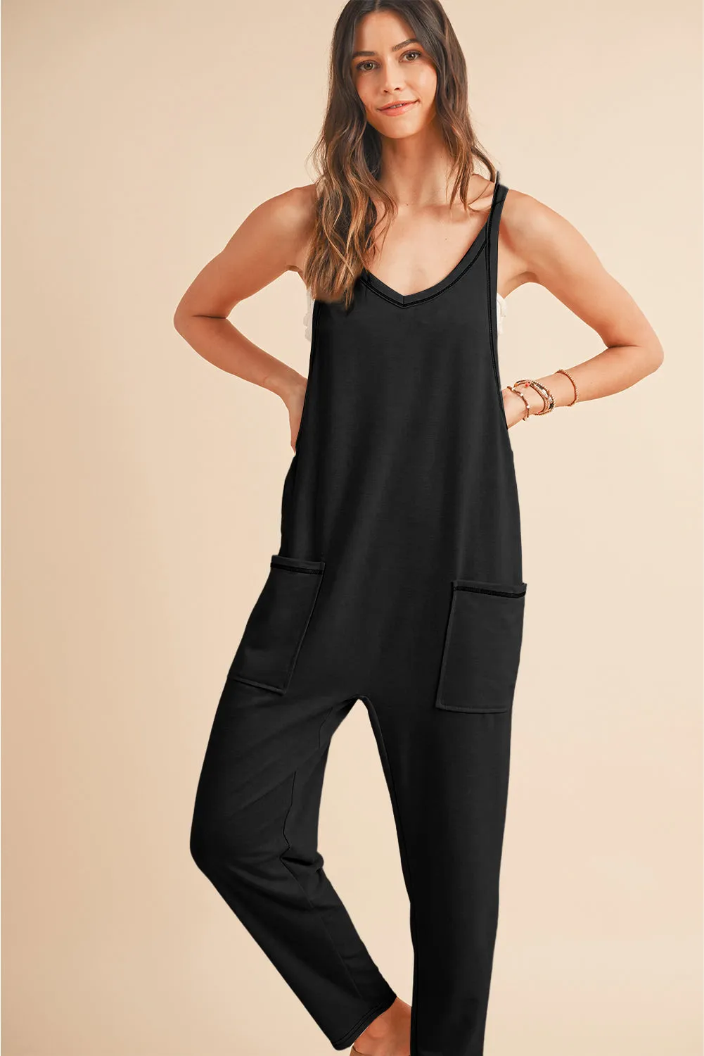 Apricot Solid Color Loose Fit Harem Jumpsuit