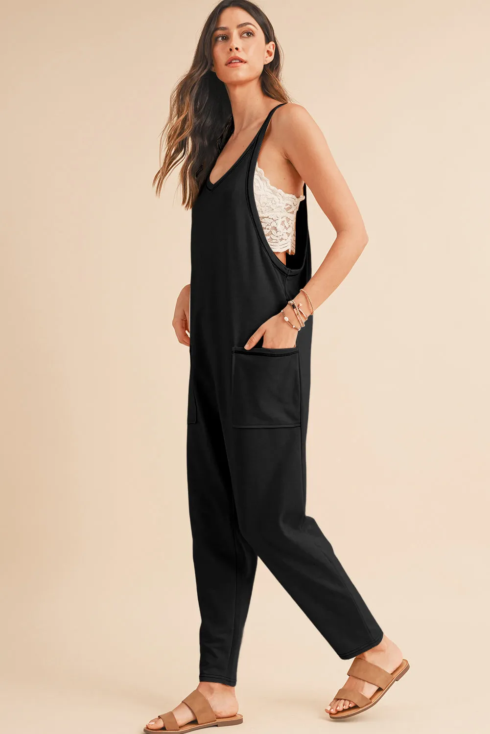 Apricot Solid Color Loose Fit Harem Jumpsuit