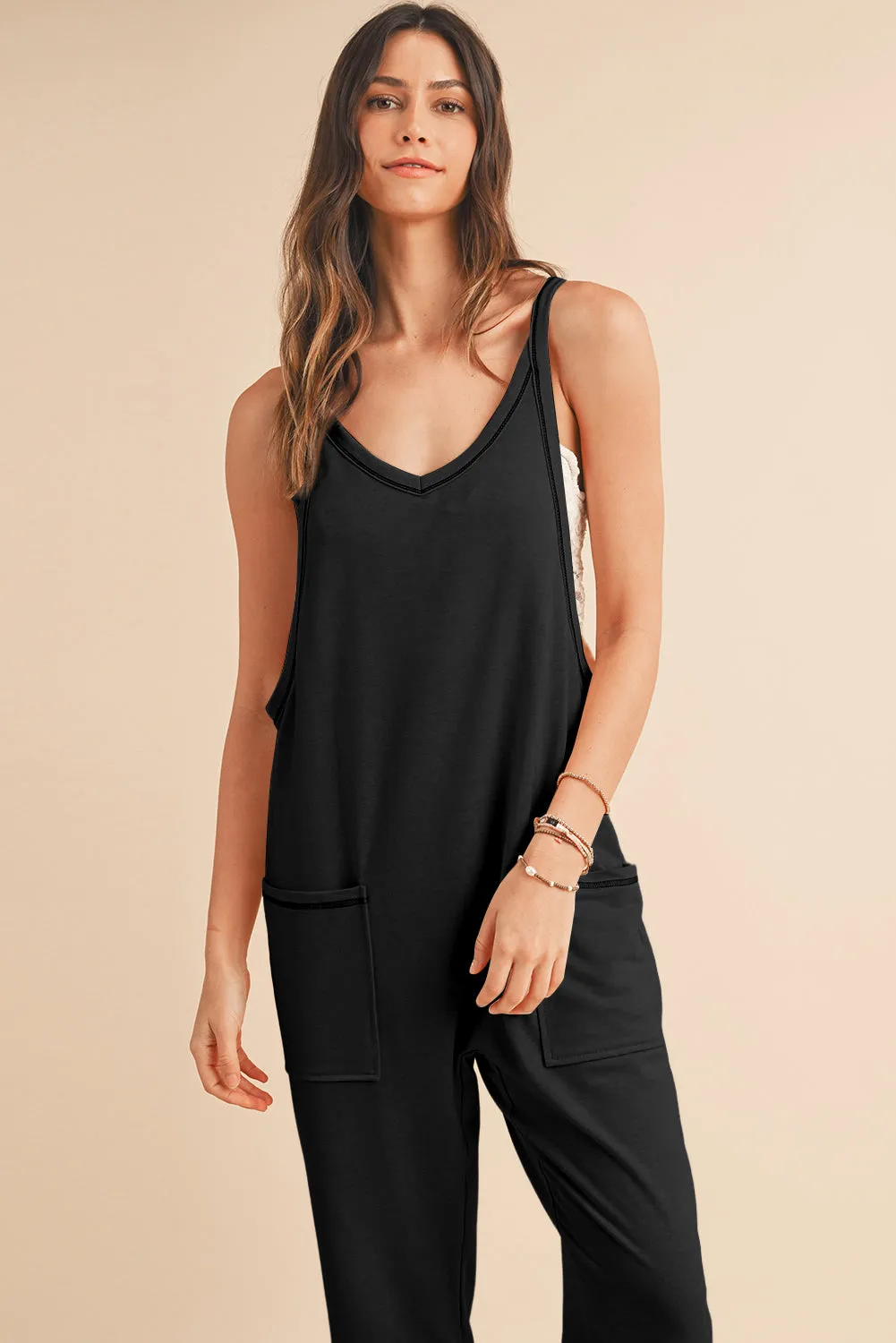 Apricot Solid Color Loose Fit Harem Jumpsuit