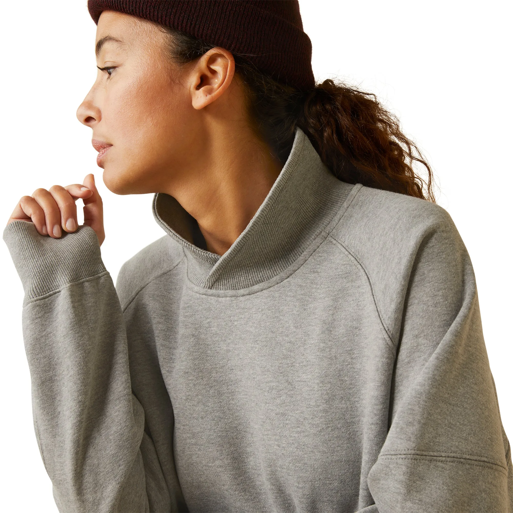 Ariat Ladies Rebar Workman Oversized Funnel Heather Grey Pullover 10046379