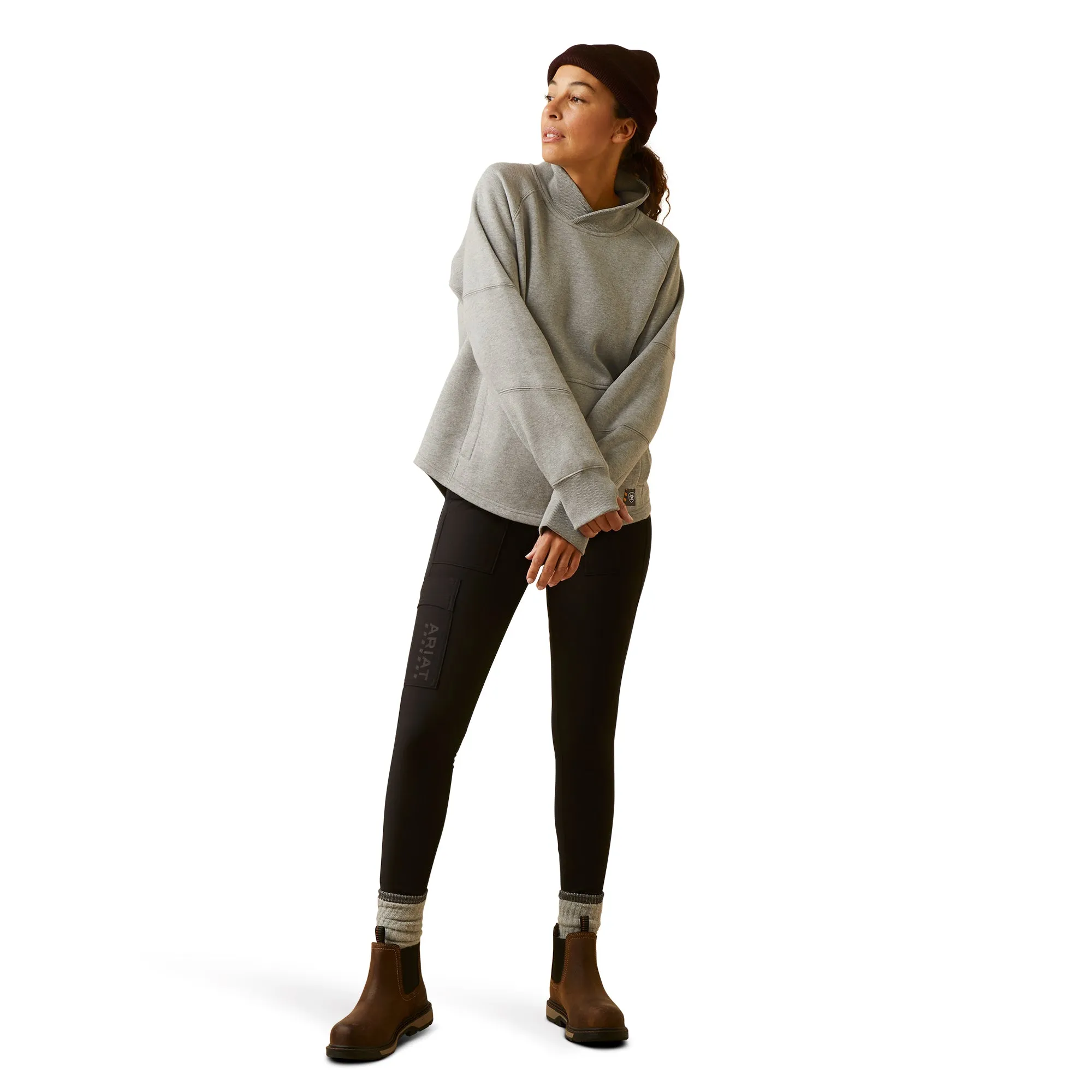Ariat Ladies Rebar Workman Oversized Funnel Heather Grey Pullover 10046379