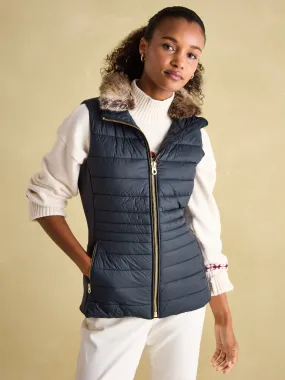 Beckley Navy Padded Showerproof Gilet With Detachable Faux Fur Collar