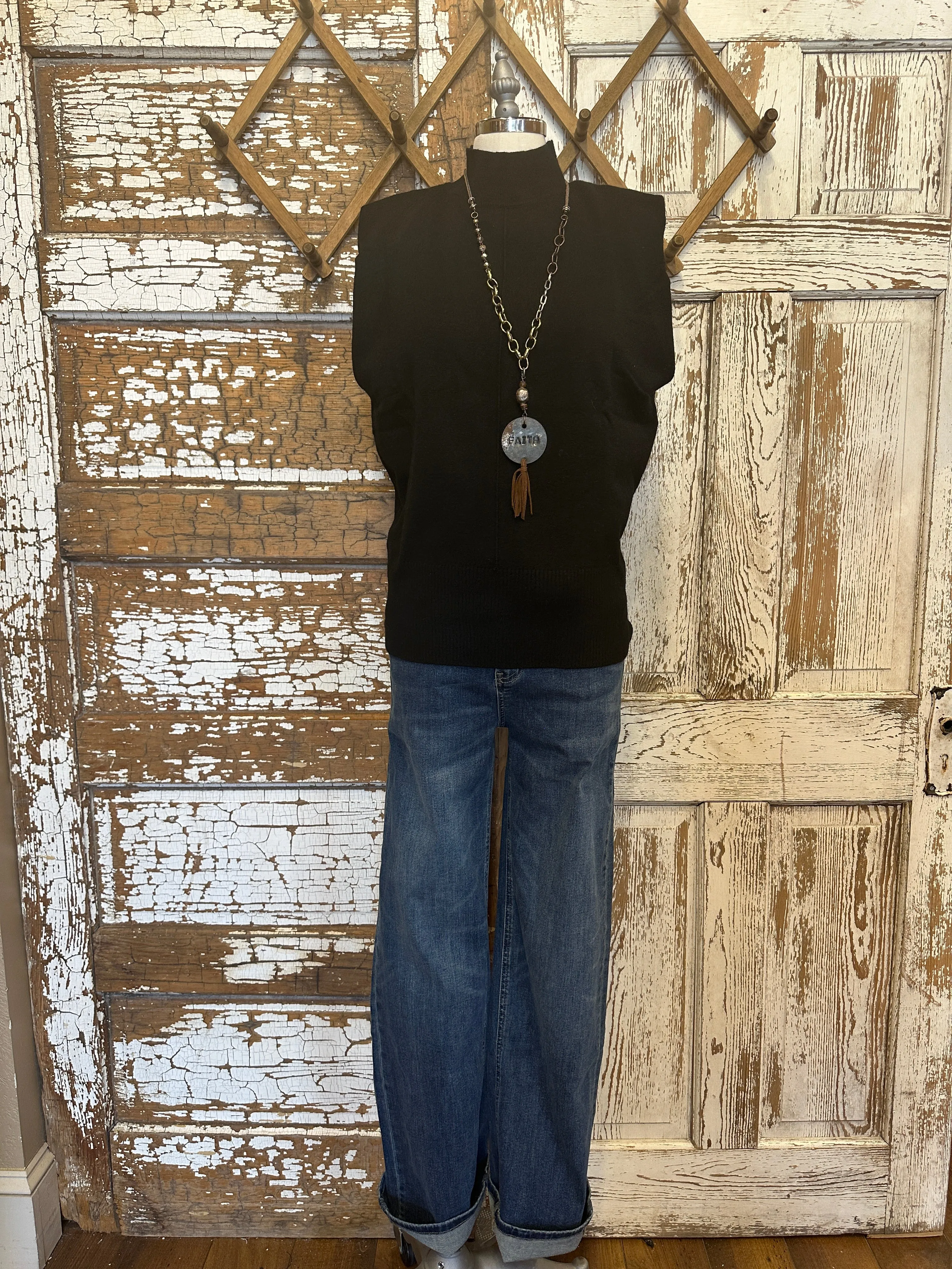 Black Mock Neck Sweater Vest