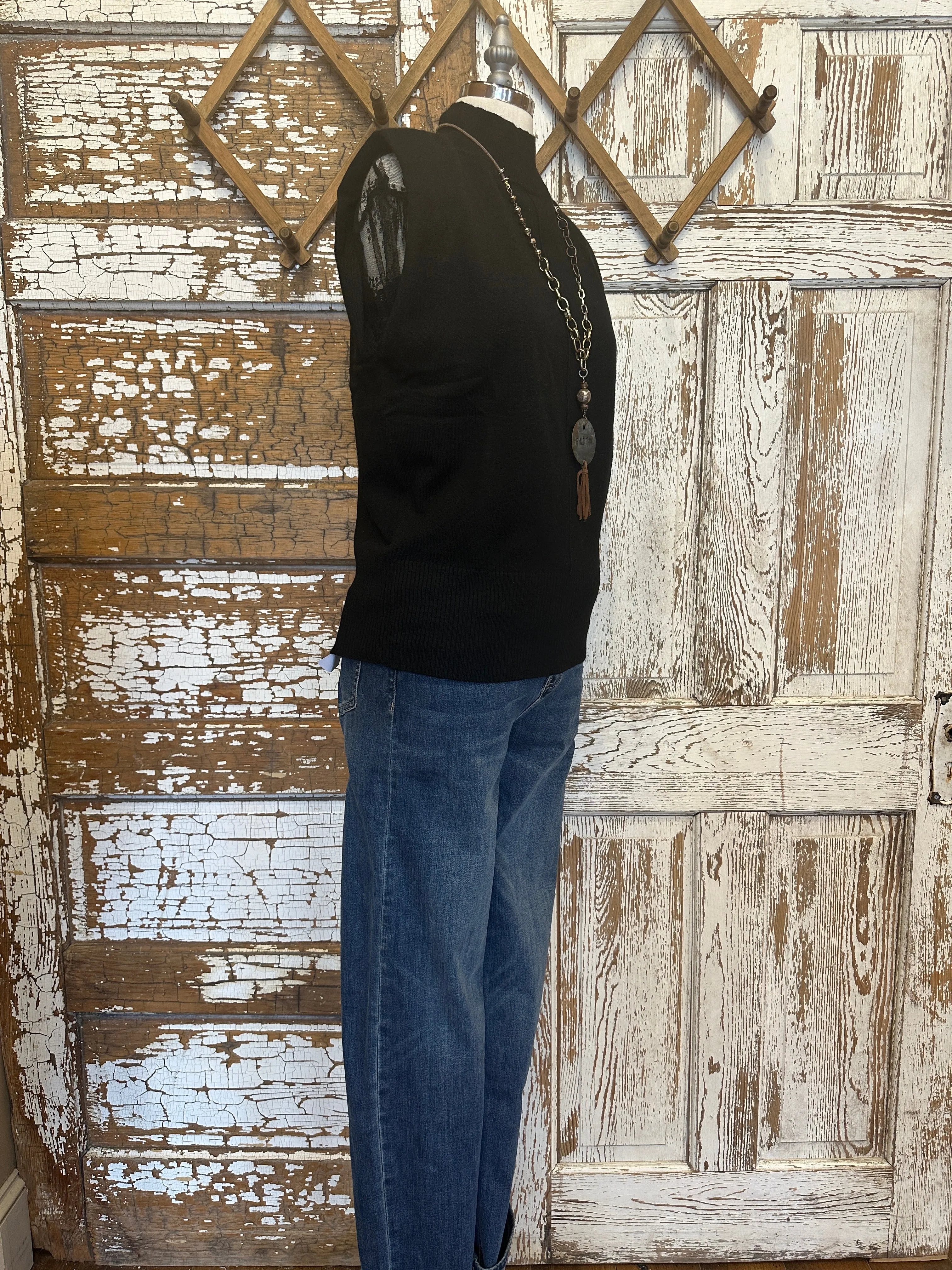 Black Mock Neck Sweater Vest
