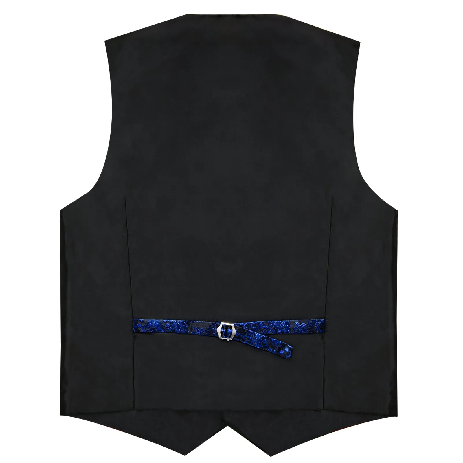 Blue Paisley Black Collar Vest Tie Hanky Cufflinks Set