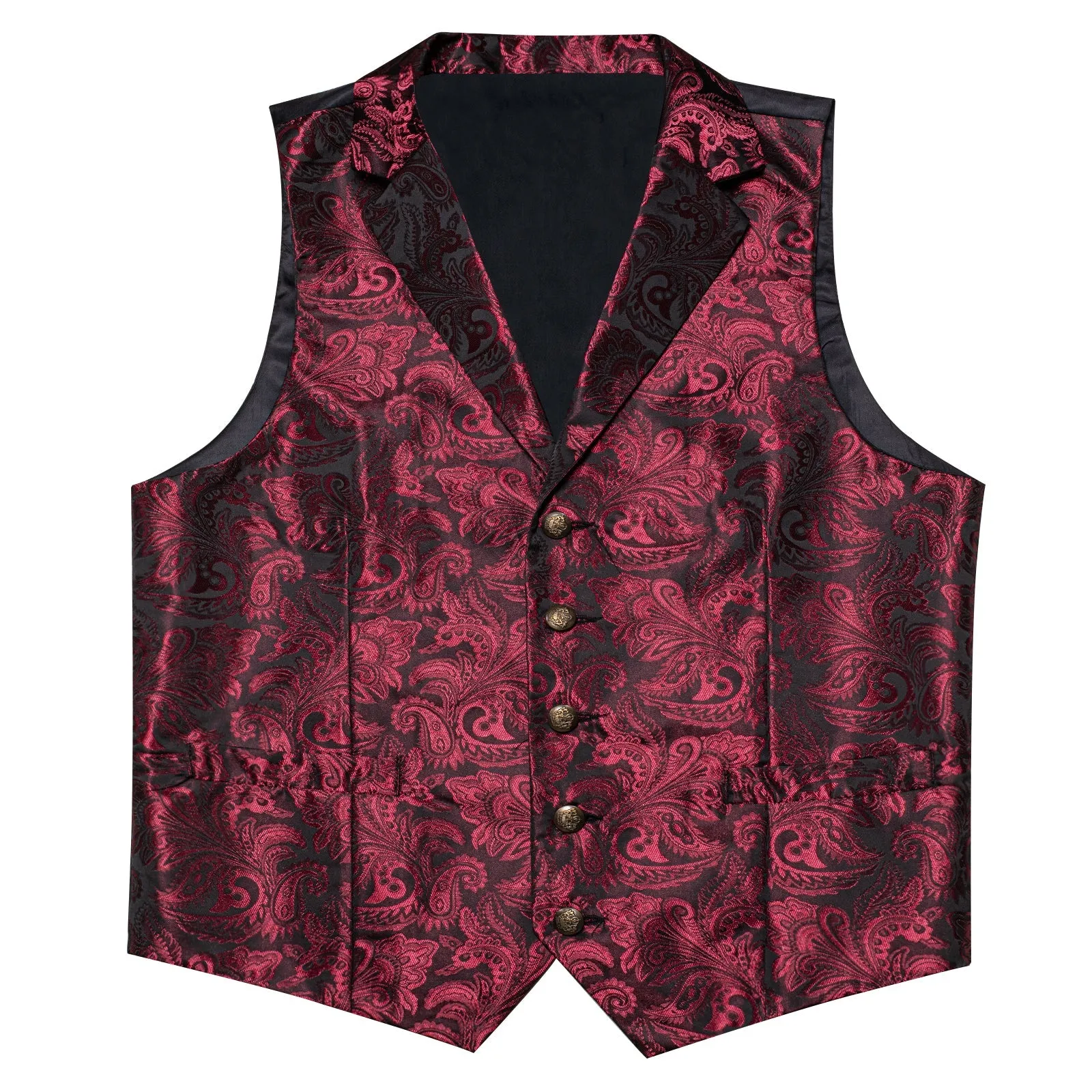 Burgundy Red Paisley Men's Collar Vest Tie Hanky Cufflinks Set Waistcoat Suit Set