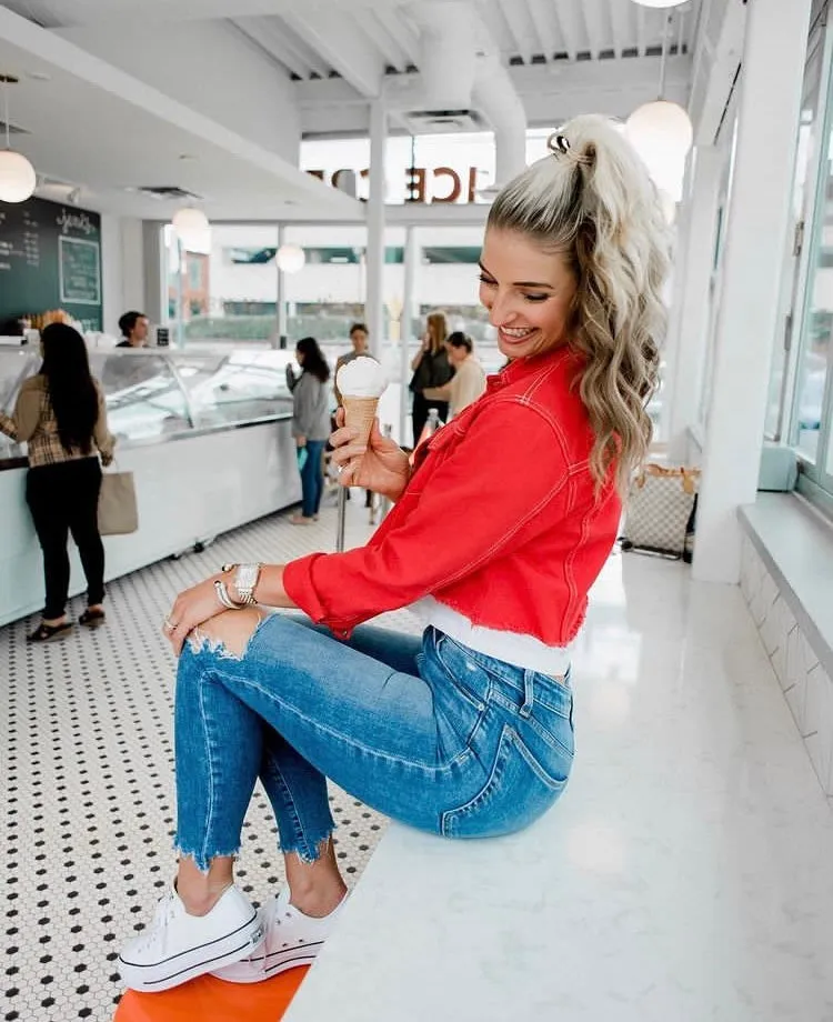 By the Way Red Denim Cropped Jacket with Raw Hem- Size S (sold out online, see notes)