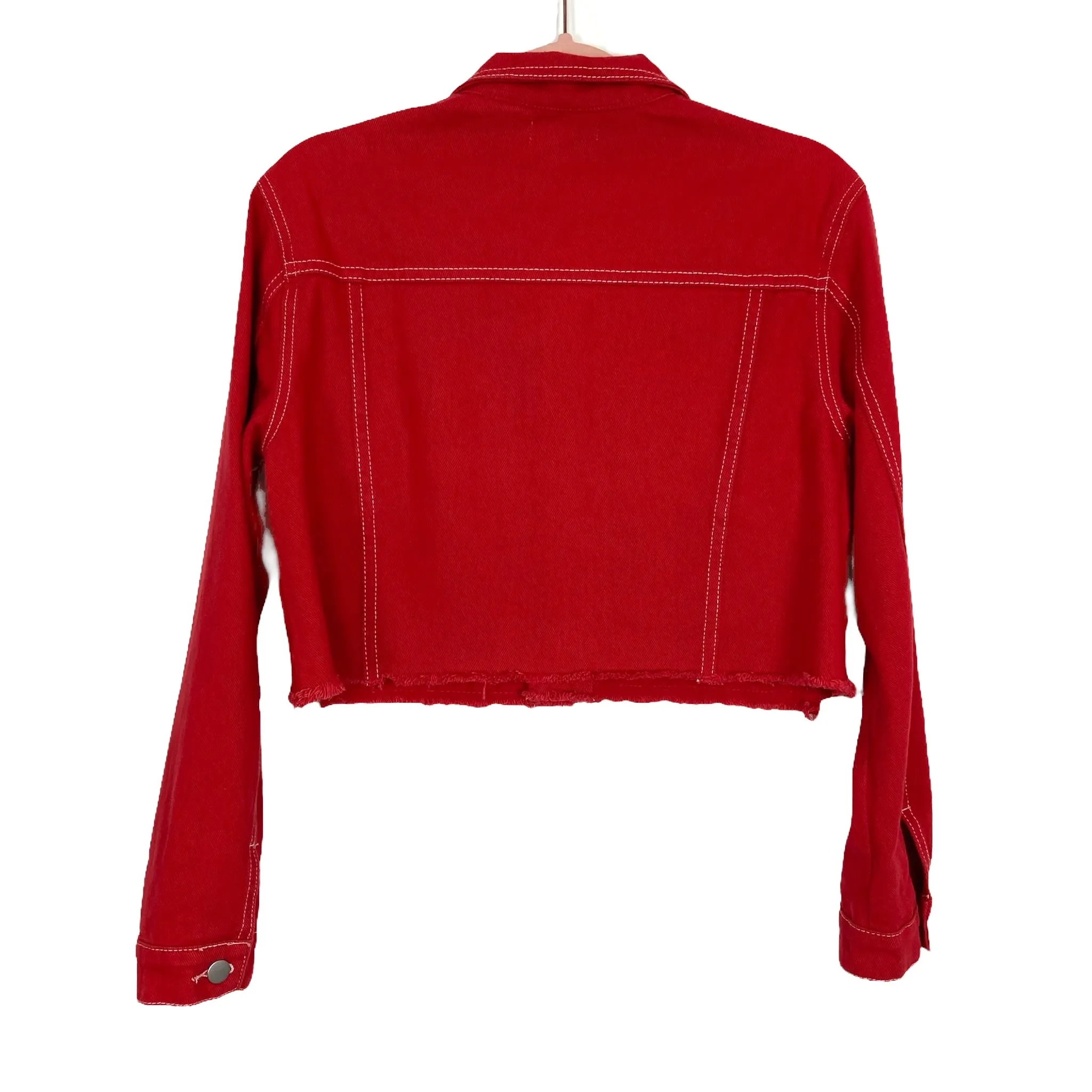 By the Way Red Denim Cropped Jacket with Raw Hem- Size S (sold out online, see notes)