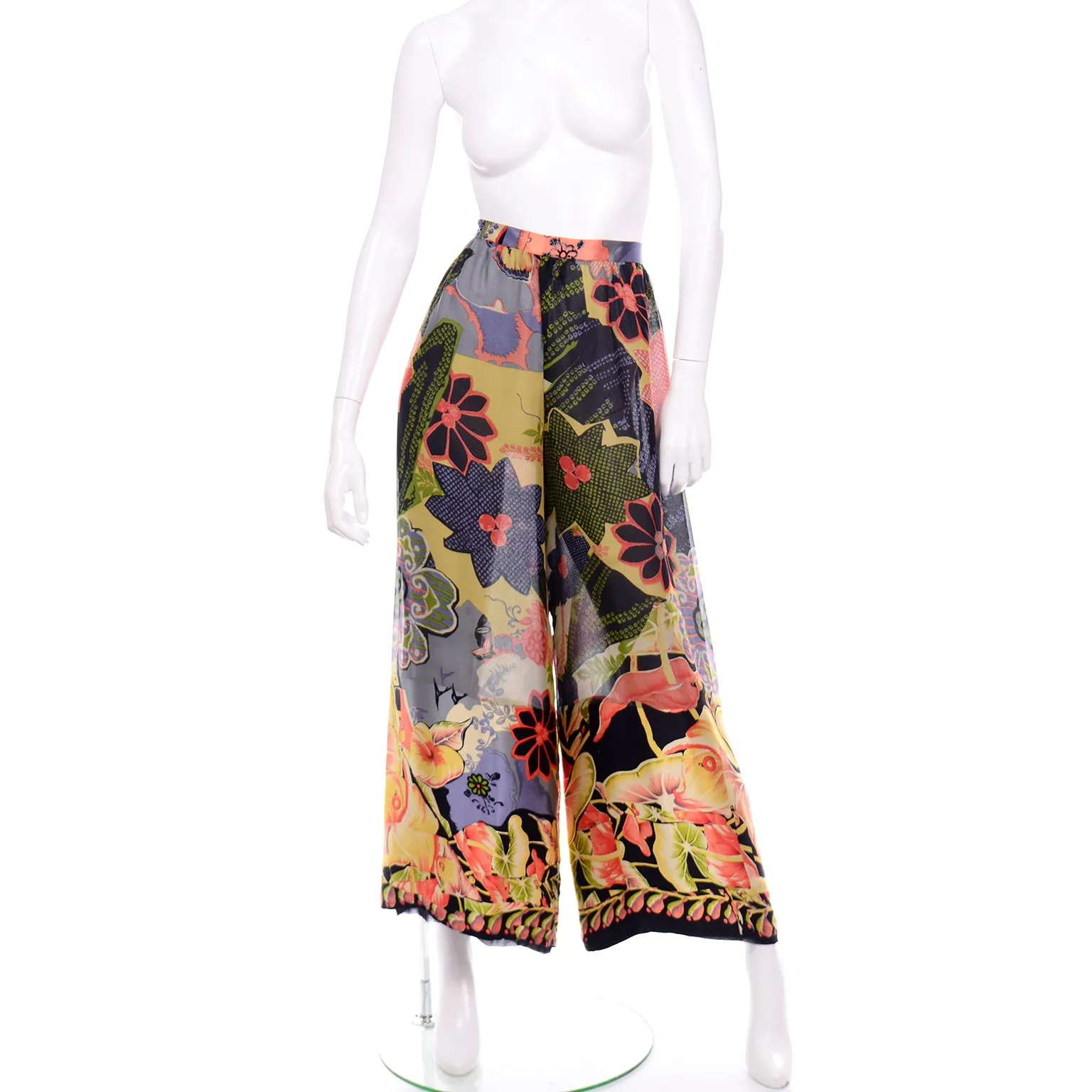 Christian Lacroix Vintage Tropical Floral High Waist Wide Leg Pants