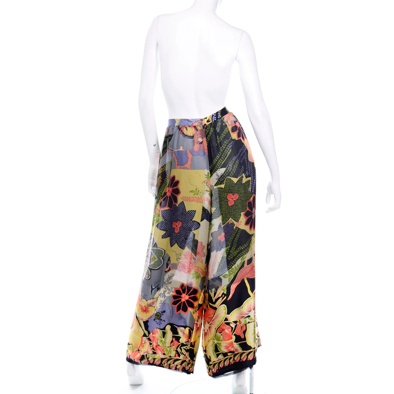 Christian Lacroix Vintage Tropical Floral High Waist Wide Leg Pants