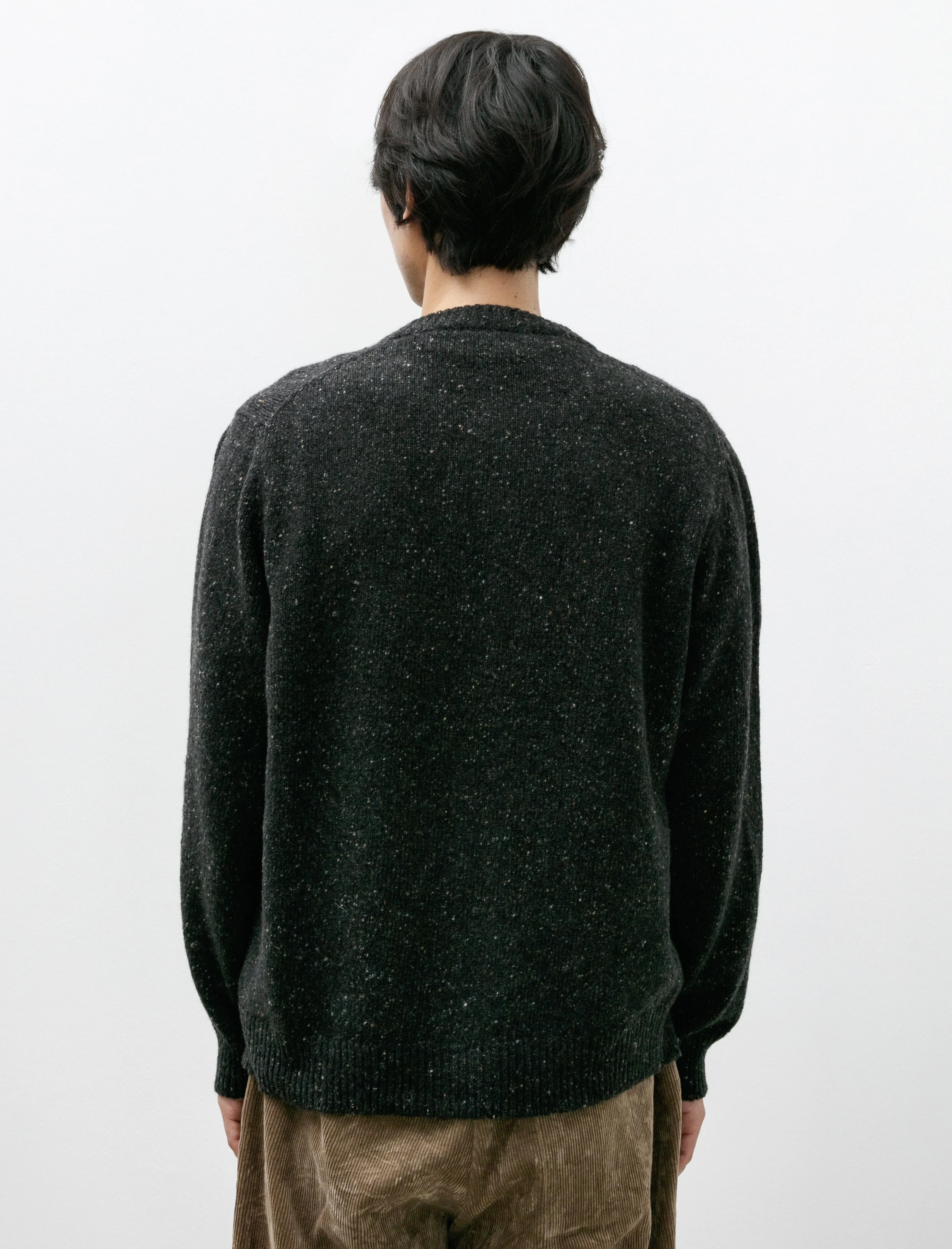 Crewneck Cardigan Recycled Cashmere Wool Charcoal Donegal