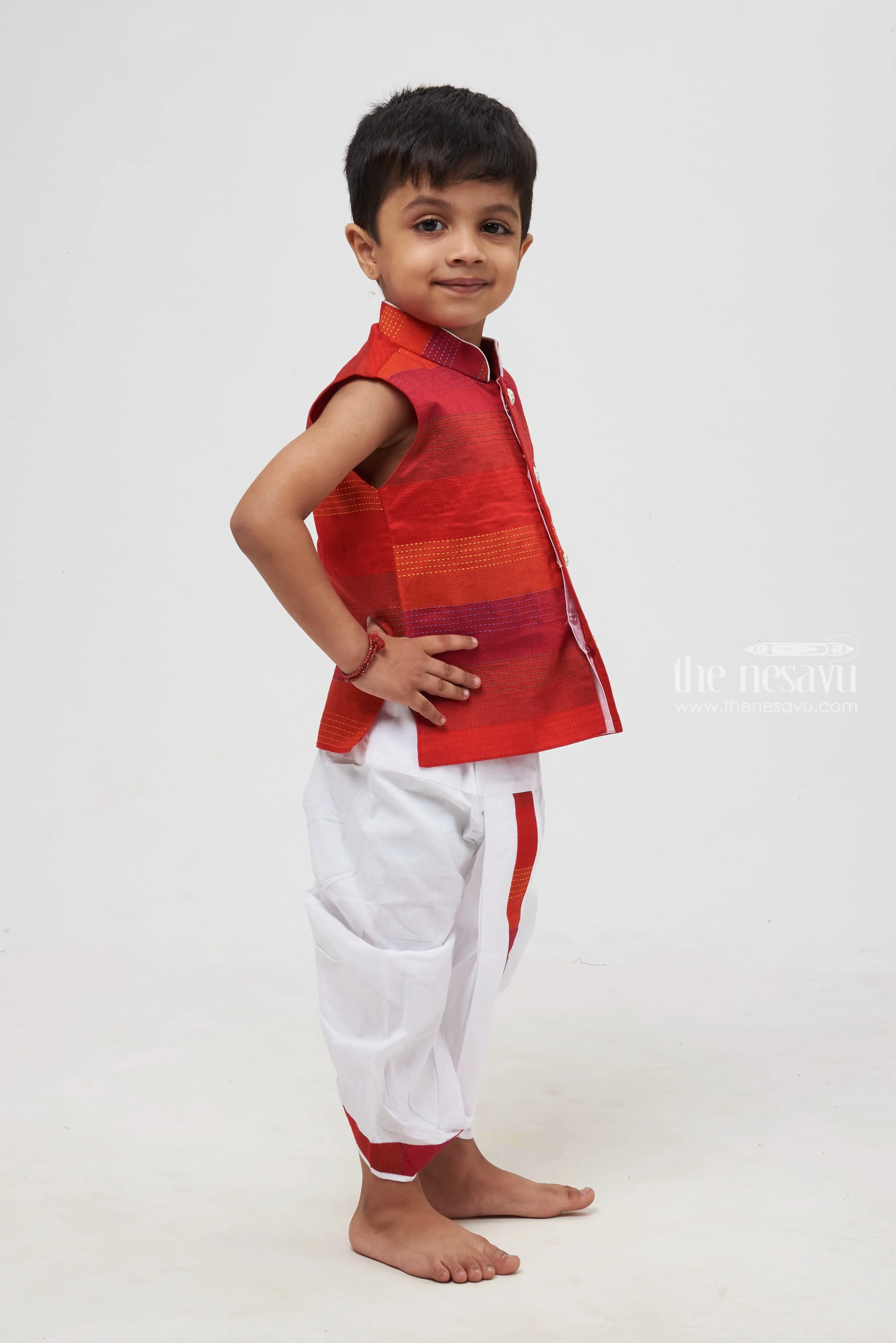 Crimson Elegance: Rich Red Hue Kurta Shirt with Dhoti Set for Boys