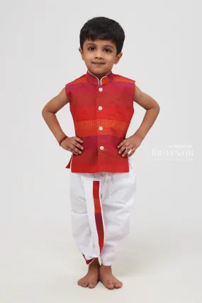 Crimson Elegance: Rich Red Hue Kurta Shirt with Dhoti Set for Boys