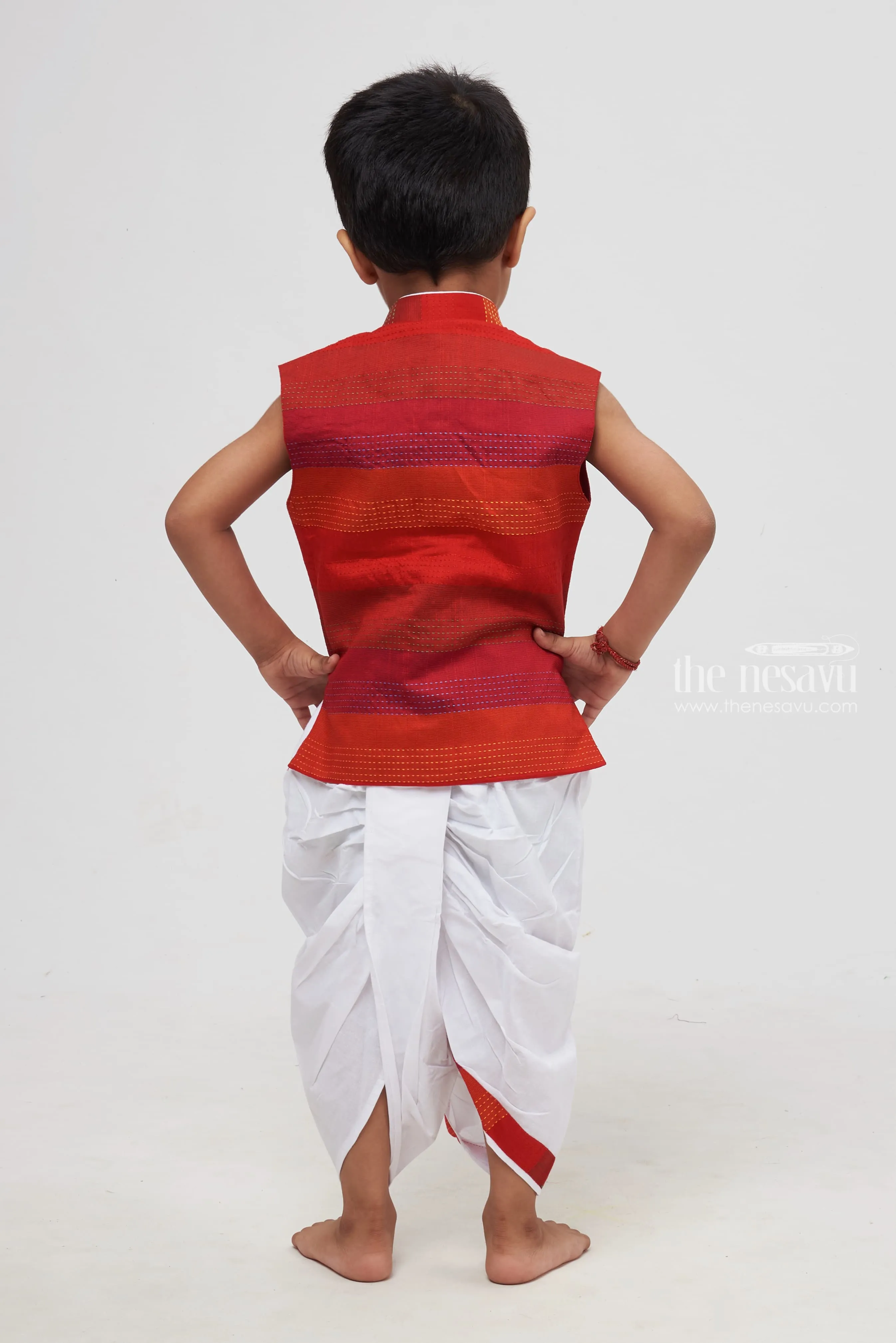 Crimson Elegance: Rich Red Hue Kurta Shirt with Dhoti Set for Boys