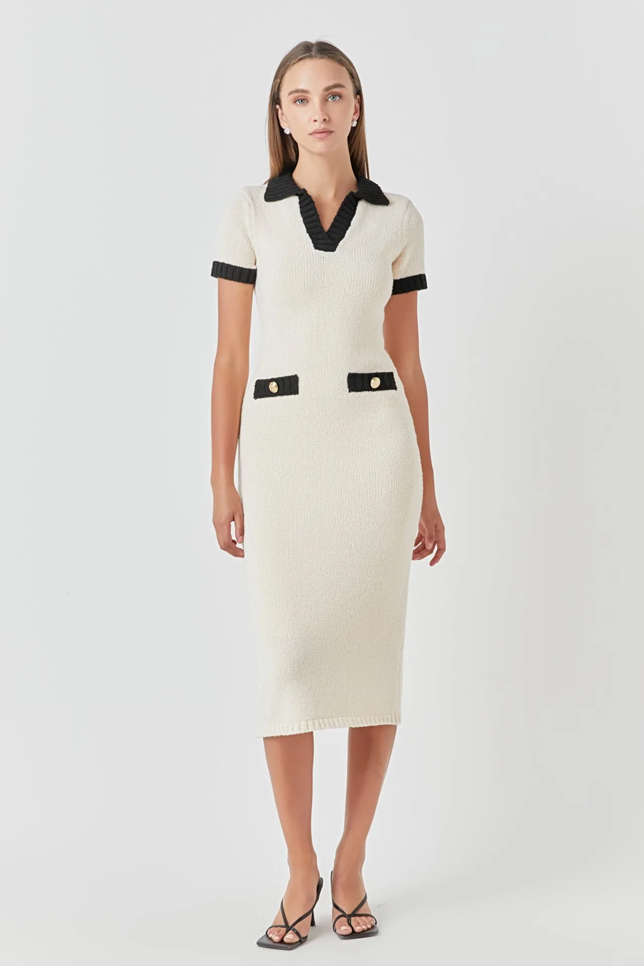 Crochet Knit Collared Maxi Dress
