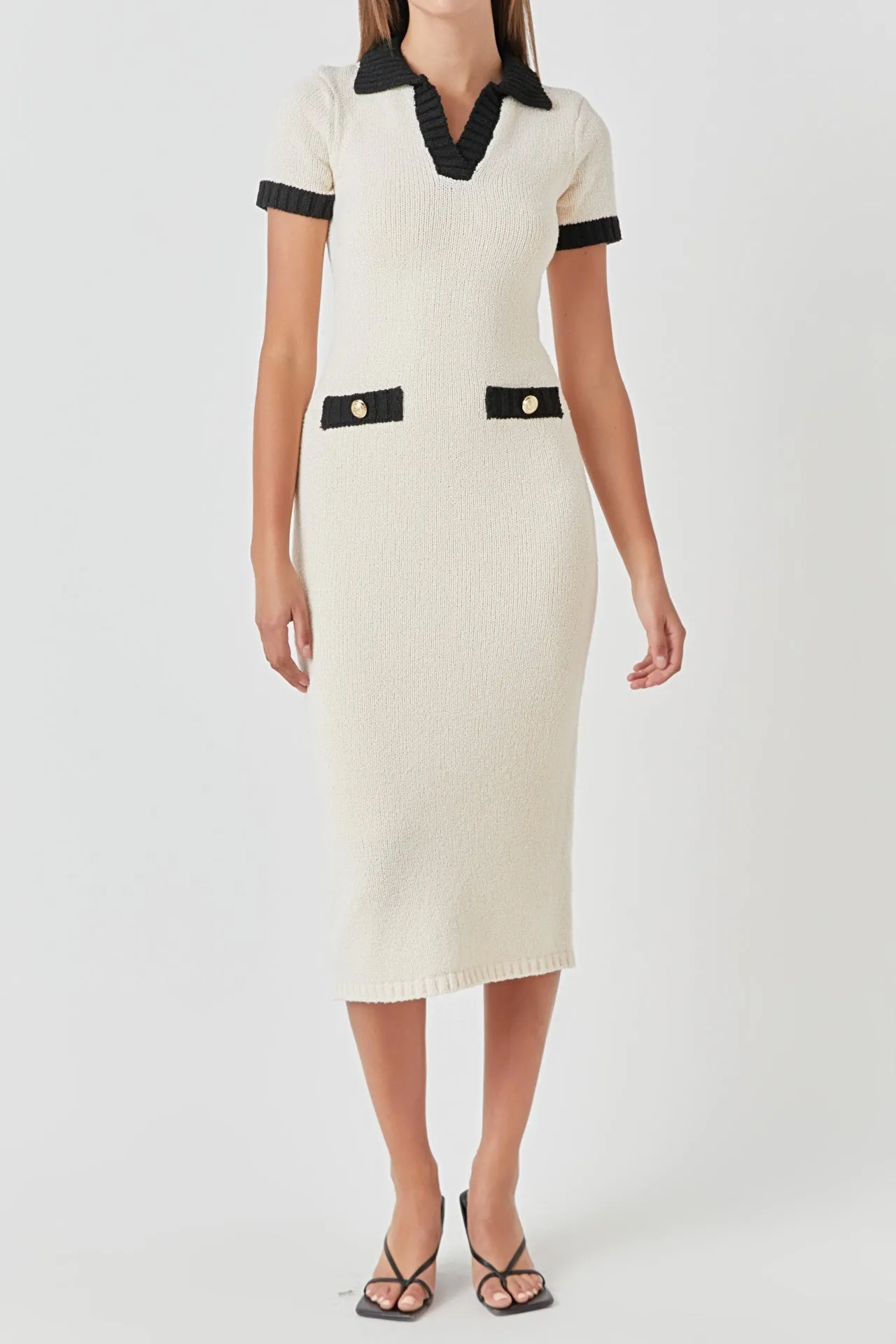 Crochet Knit Collared Maxi Dress