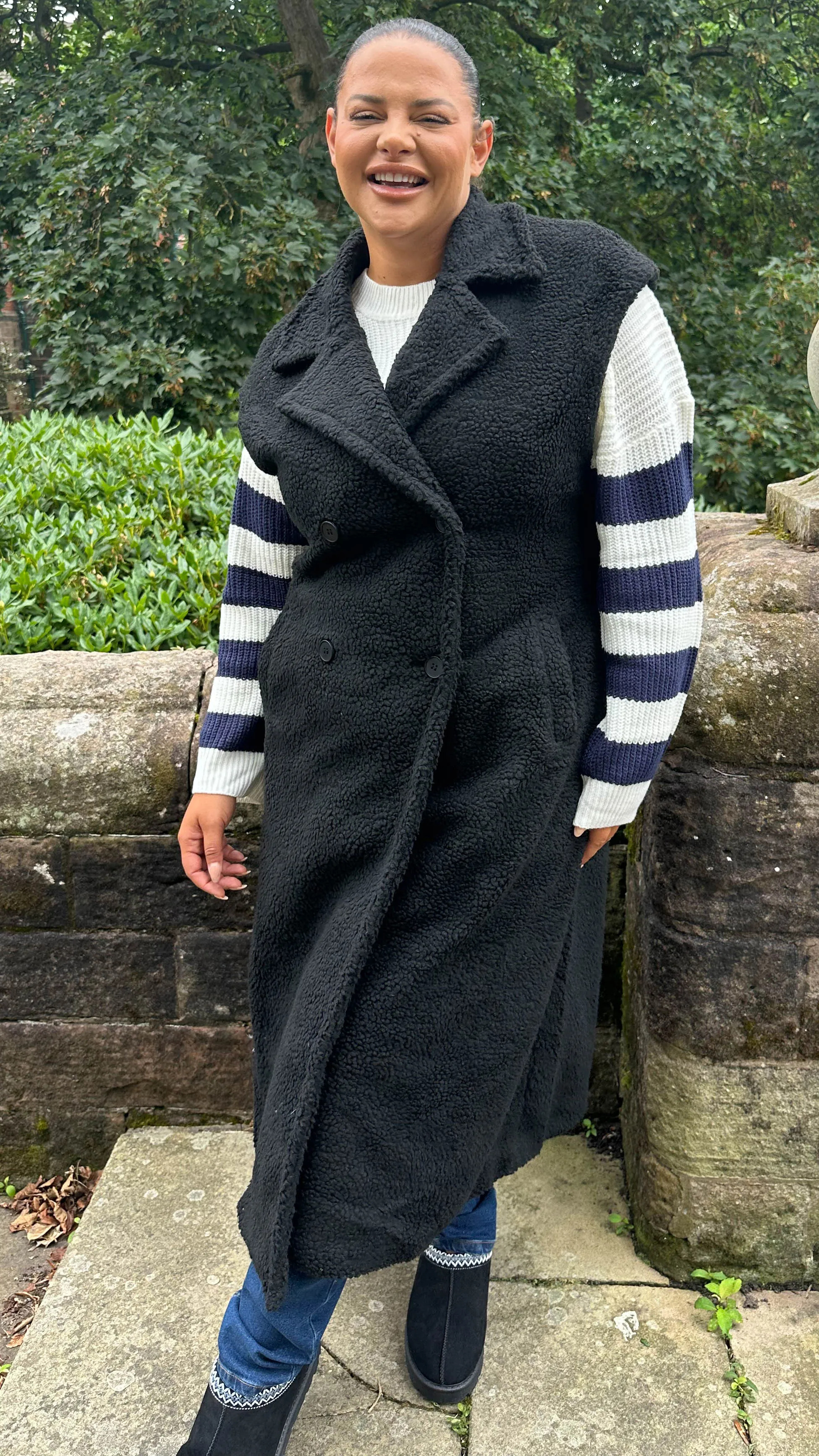 CurveWow Button Front Teddy Gilet Black