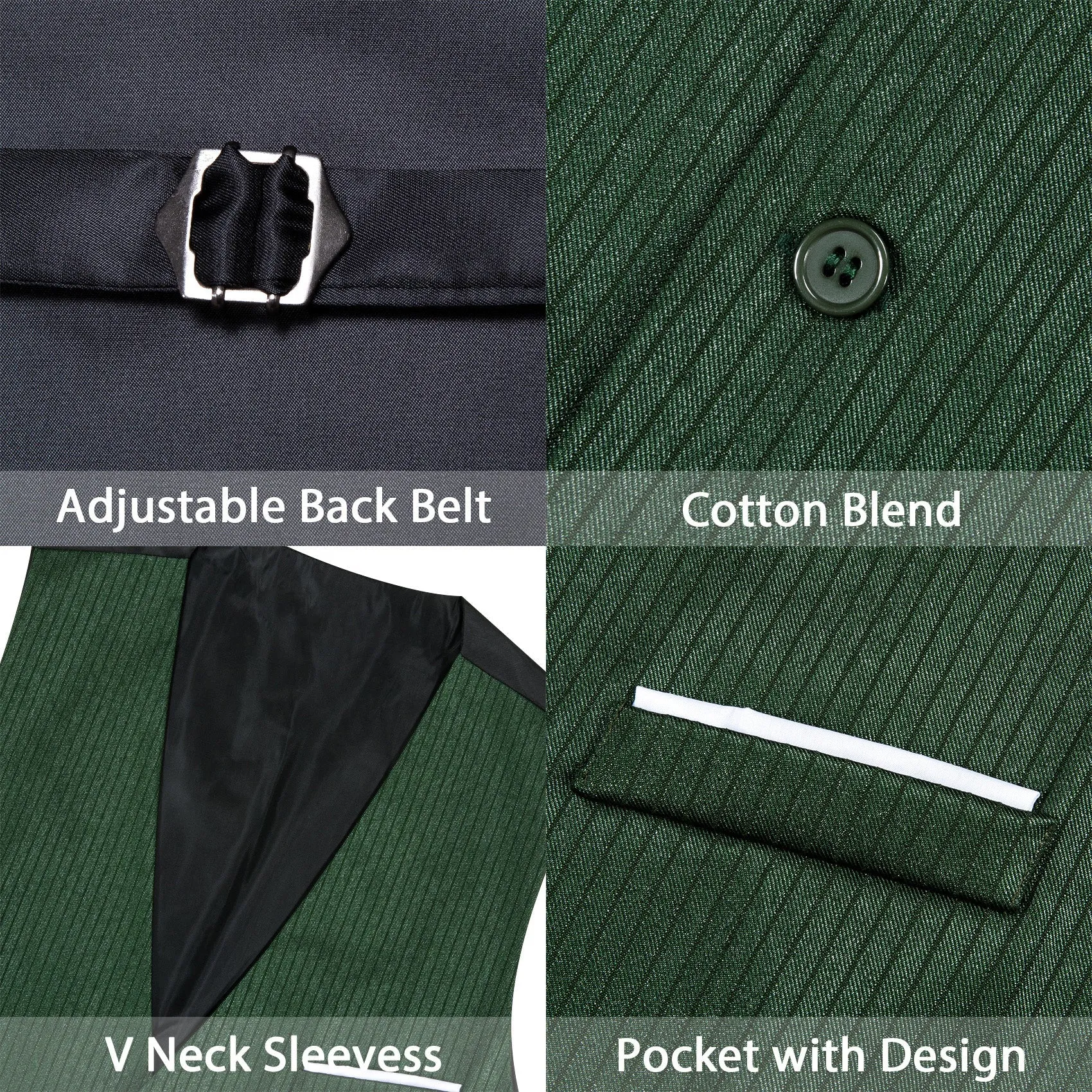 Dark Green Solid Men's V-Neck Business Vest