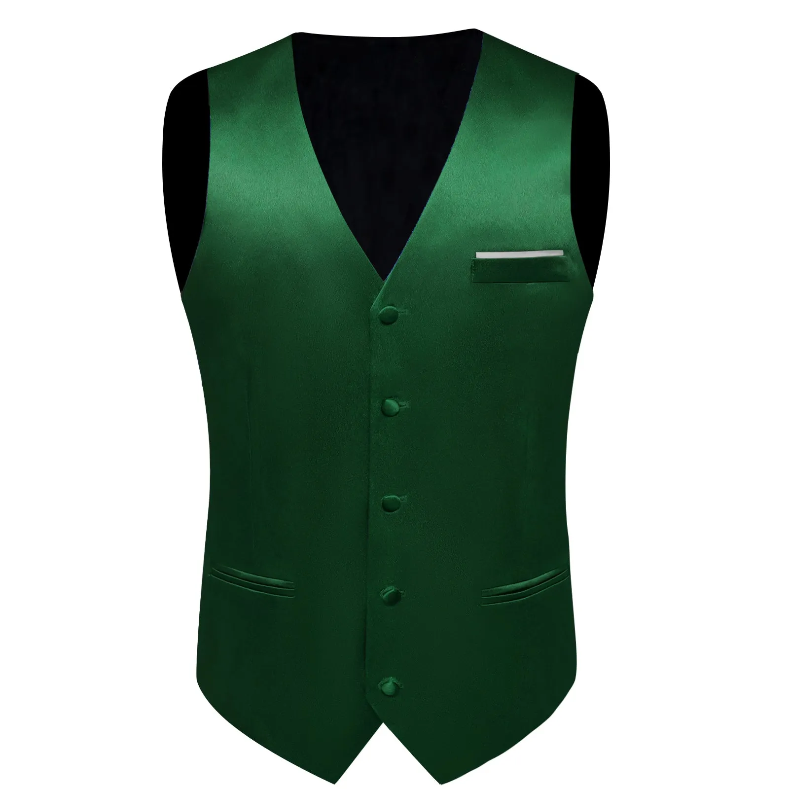 Dark Green Solid Shining Silk Formal Men's Vest Hanky Cufflinks Tie Set