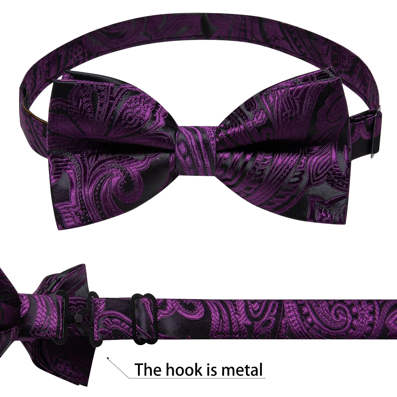 Dark Purple Paisley Jacquard Silk Men Vest Necktie Bow Tie Handkerchief Cufflinks Set