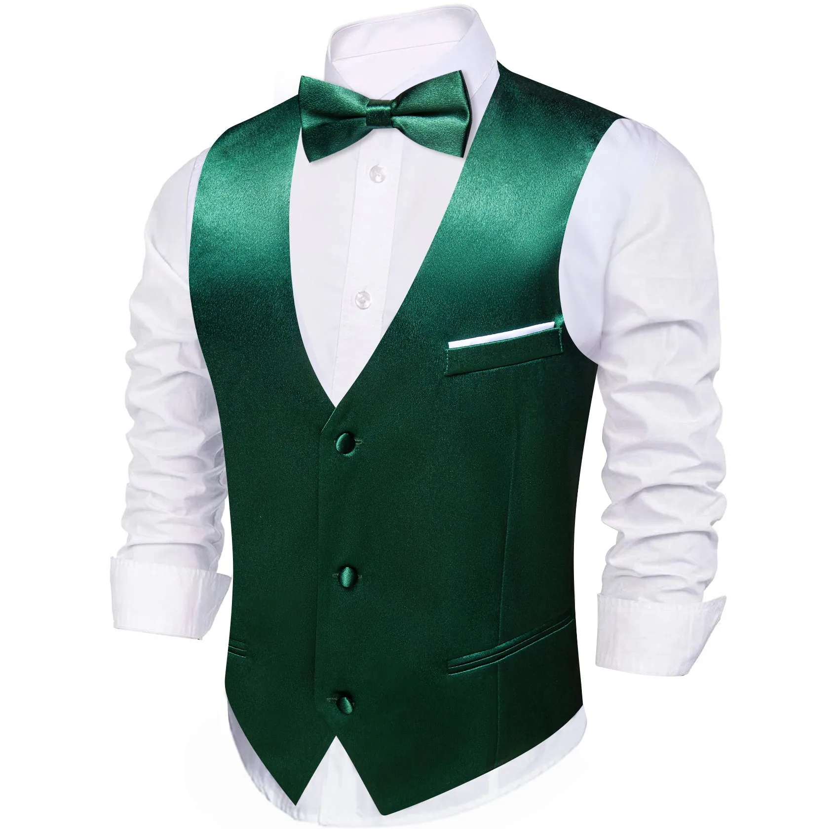 DarkGreen Solid Jacquard Silk Men's Vest Bow Tie Set Waistcoat Suit Set