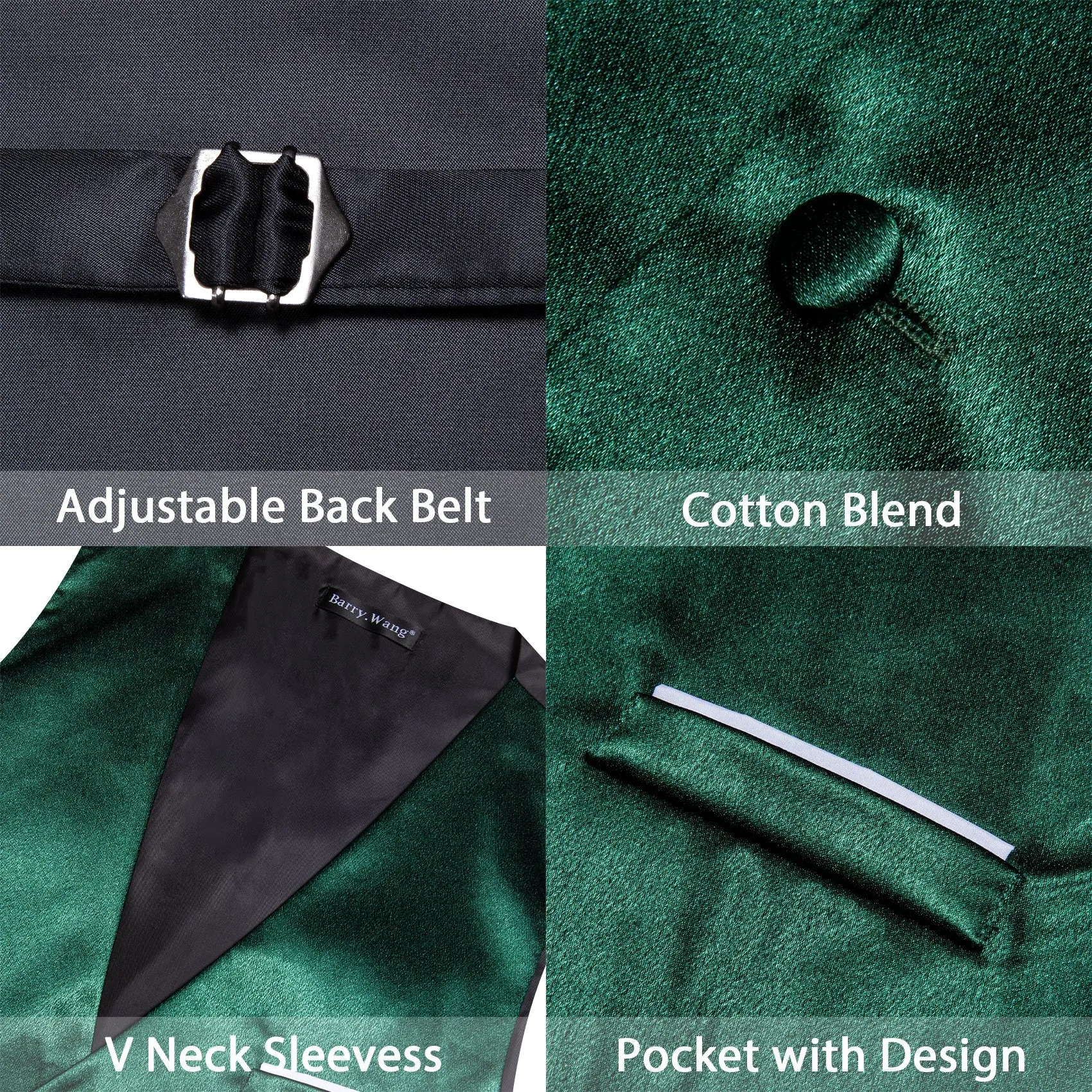 DarkGreen Solid Jacquard Silk Men's Vest Bow Tie Set Waistcoat Suit Set