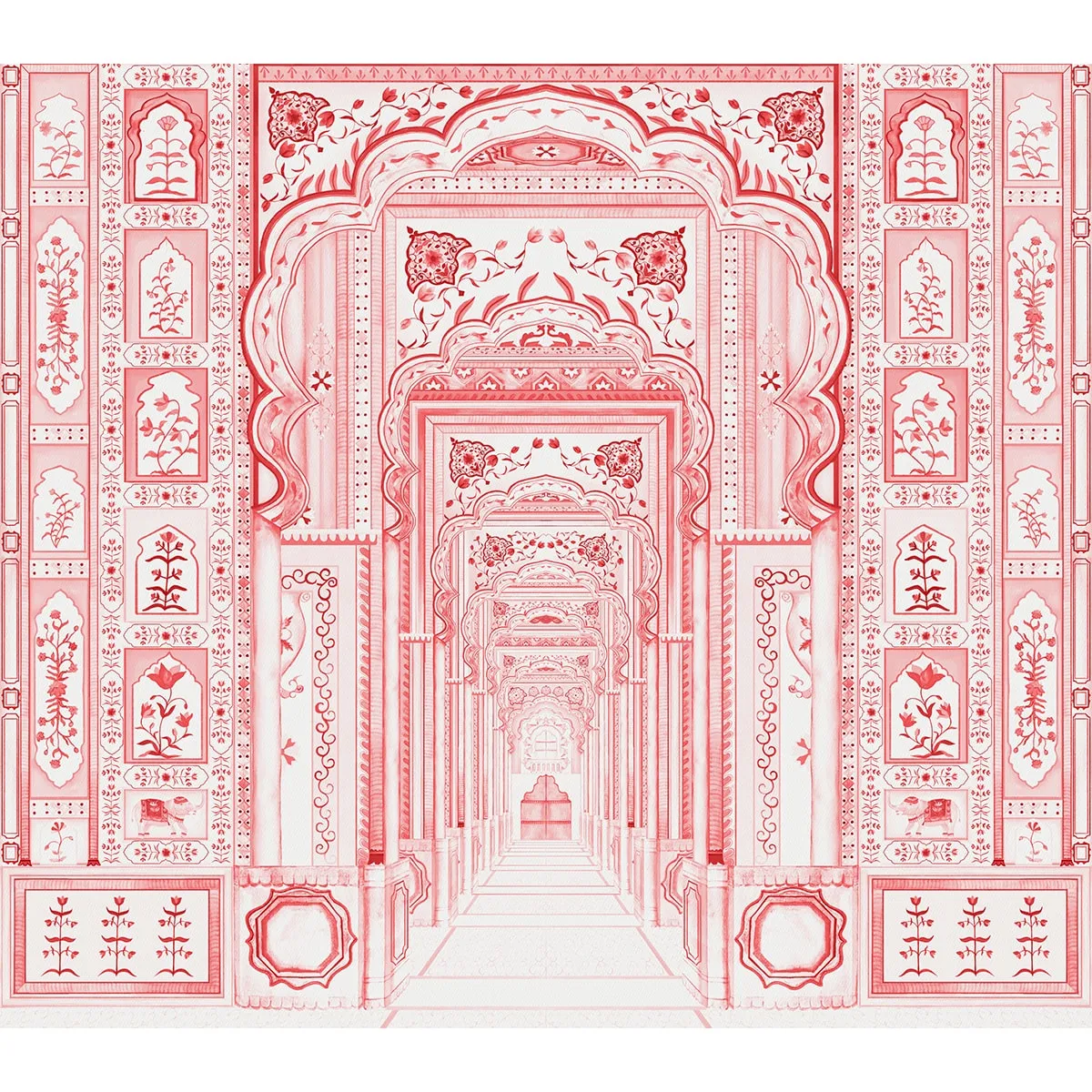 Dilli Darbar, Wallpaper in Suneherii Collection, Crimson Red, Customised
