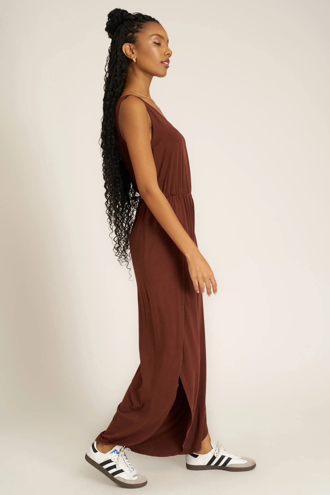 Do It Again Scoop Neck Jumpsuit - Russet Brown