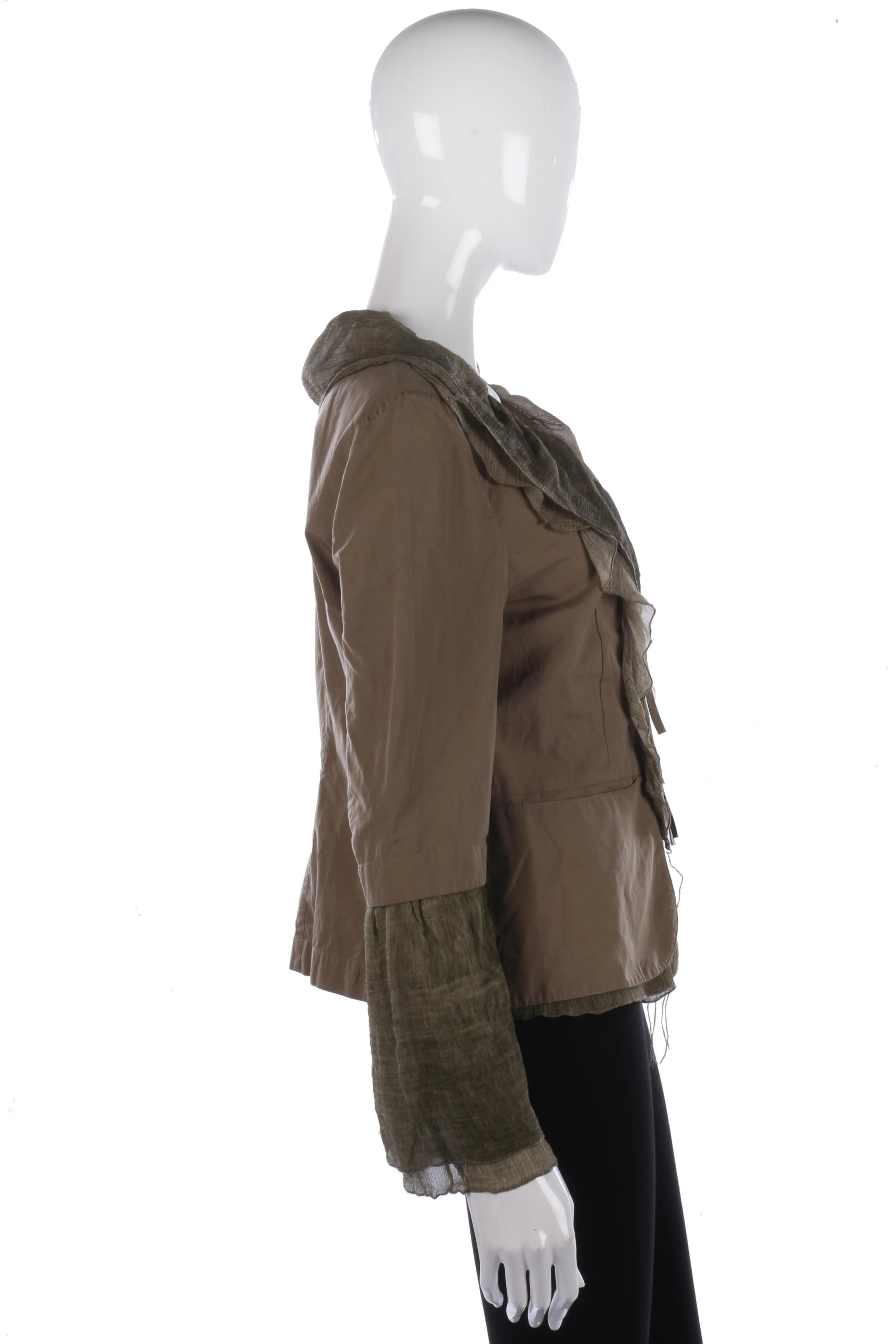 Donassy Cotton Jacket with Ruffles Khaki Size 42 (M)