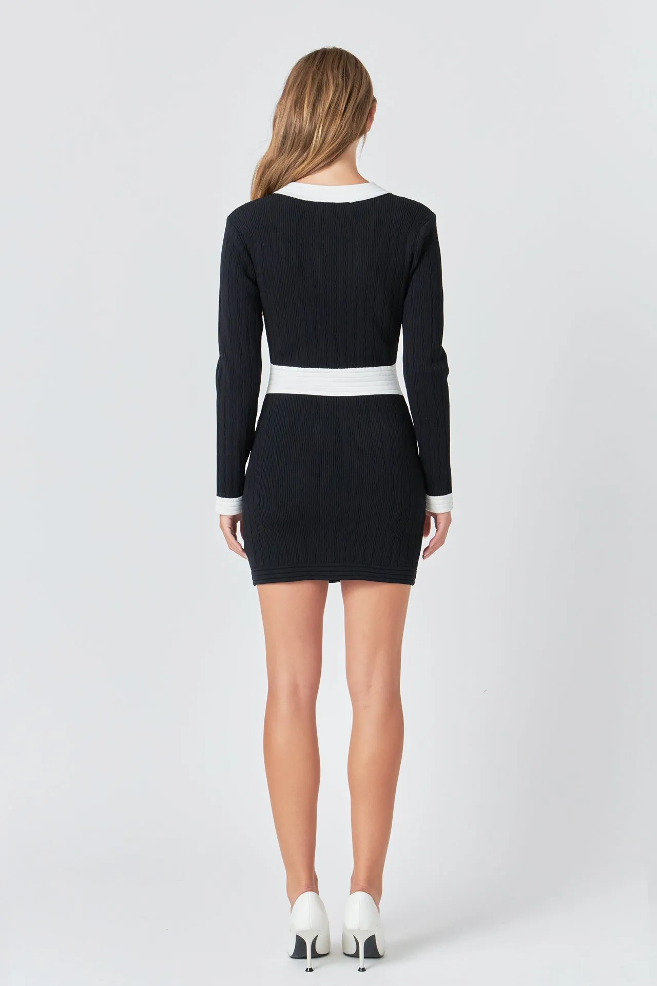 Endless Rose - Contrast detail V-neck Knit Mini Dress