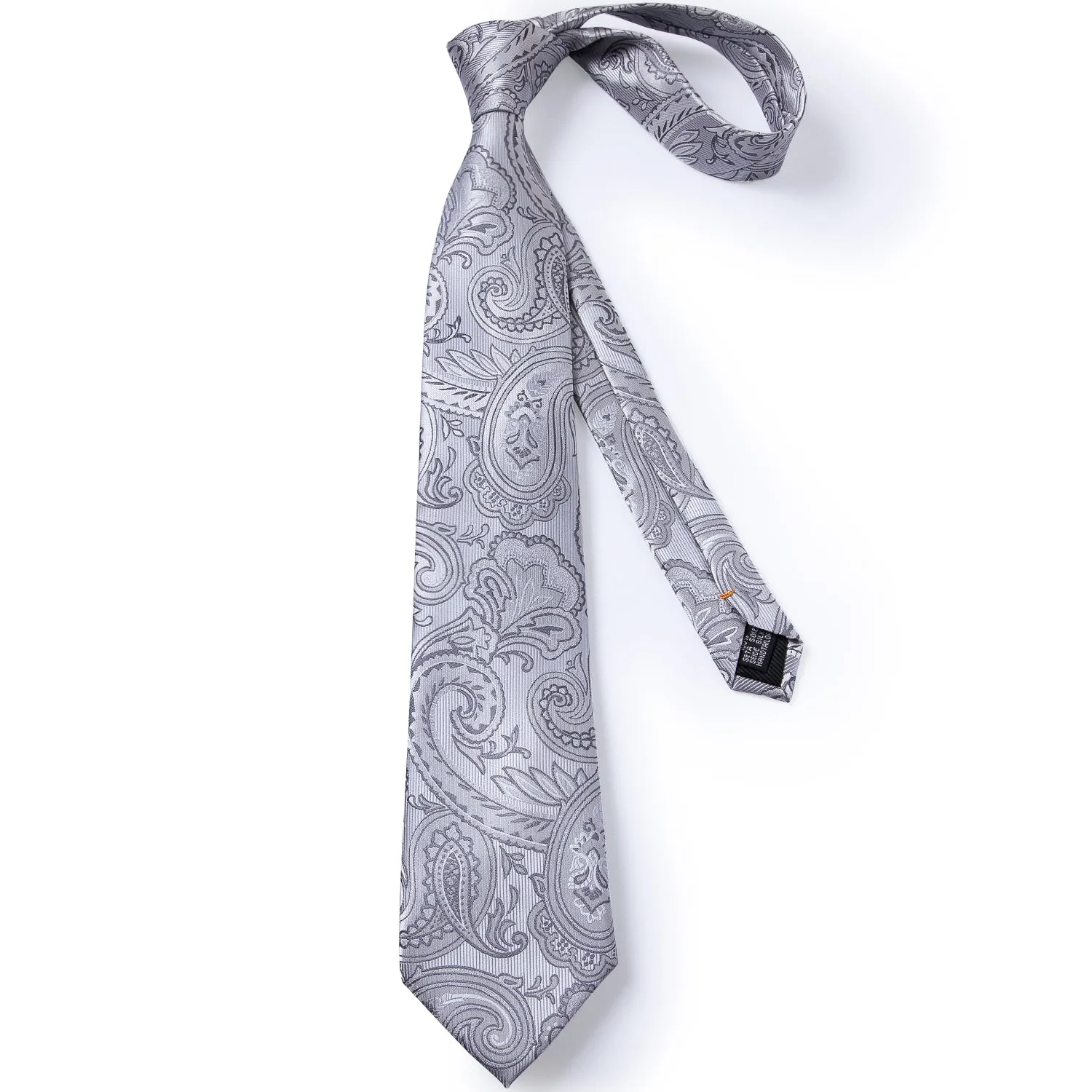 Fashion Black Collar Grey Paisley Jacquard Silk Men's Vest Hanky Cufflinks Tie Set