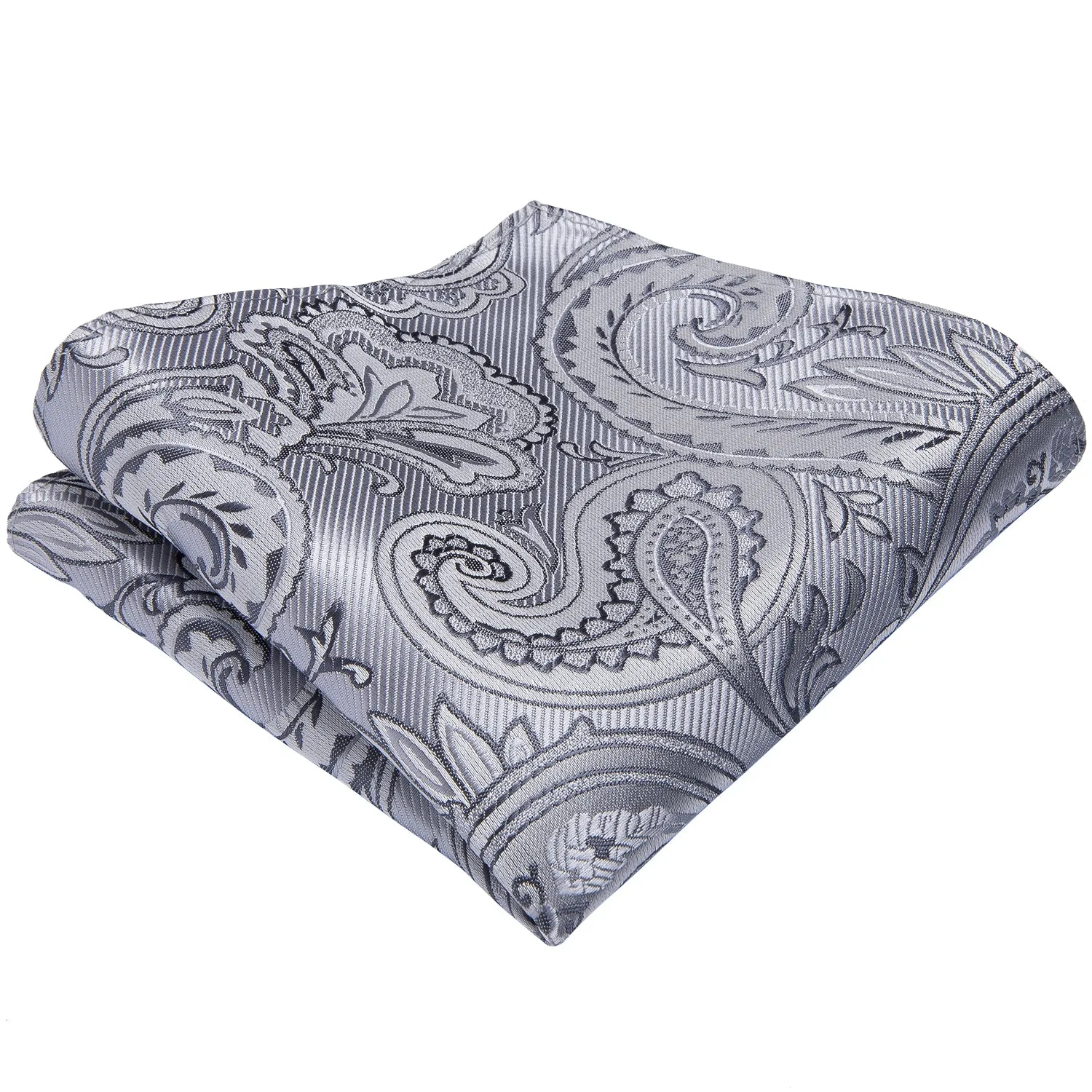 Fashion Black Collar Grey Paisley Jacquard Silk Men's Vest Hanky Cufflinks Tie Set