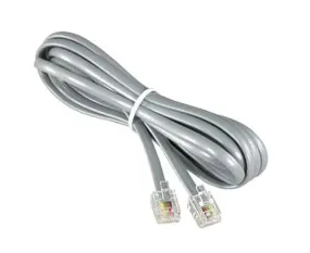 Flat Modular Phone Cord, Silver Satin, RJ11 6P4C, Straight and Reverse Wiring