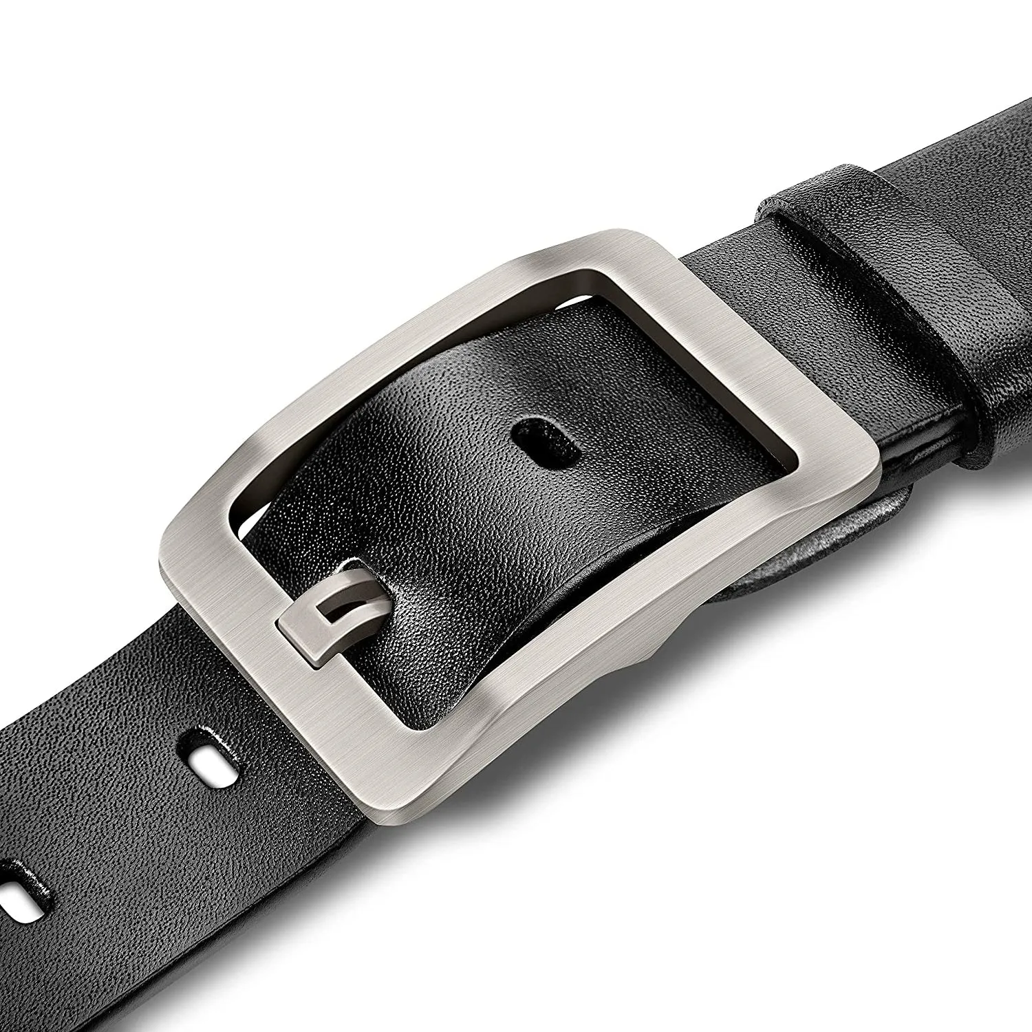 Genuine Leather Casual Dress Belt for Mens | with Classic Single Prong Buckle | Black