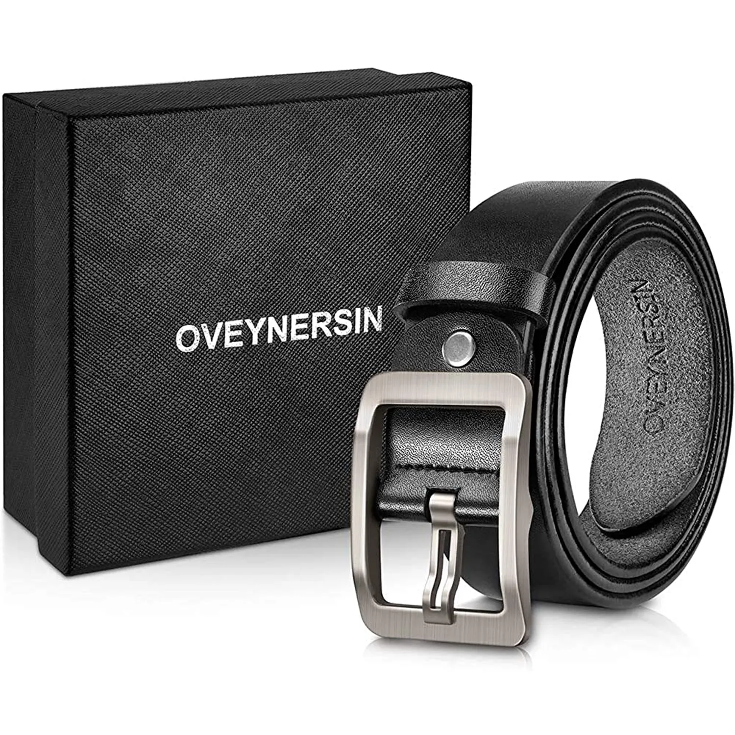Genuine Leather Casual Dress Belt for Mens | with Classic Single Prong Buckle | Black