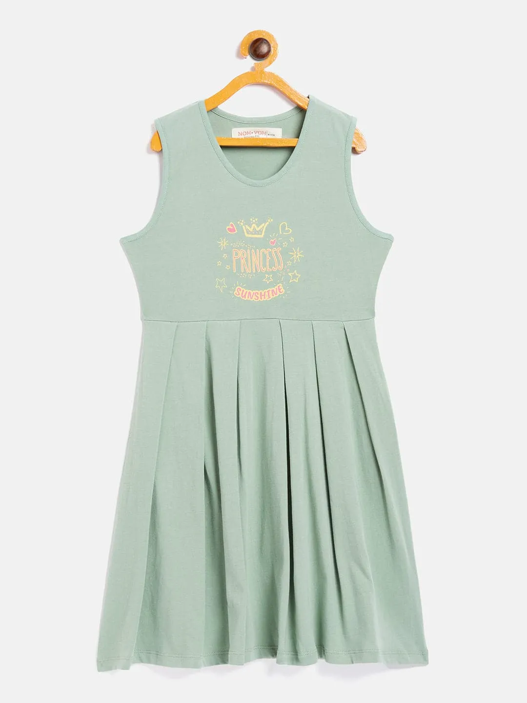 Girls Olive Princess Print Gather Dress