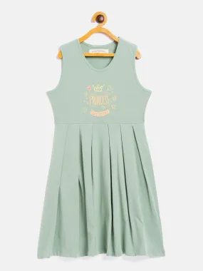 Girls Olive Princess Print Gather Dress