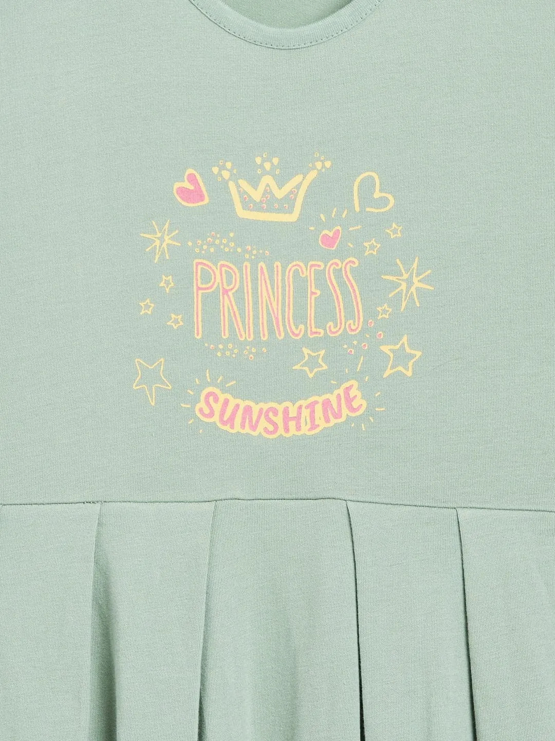 Girls Olive Princess Print Gather Dress