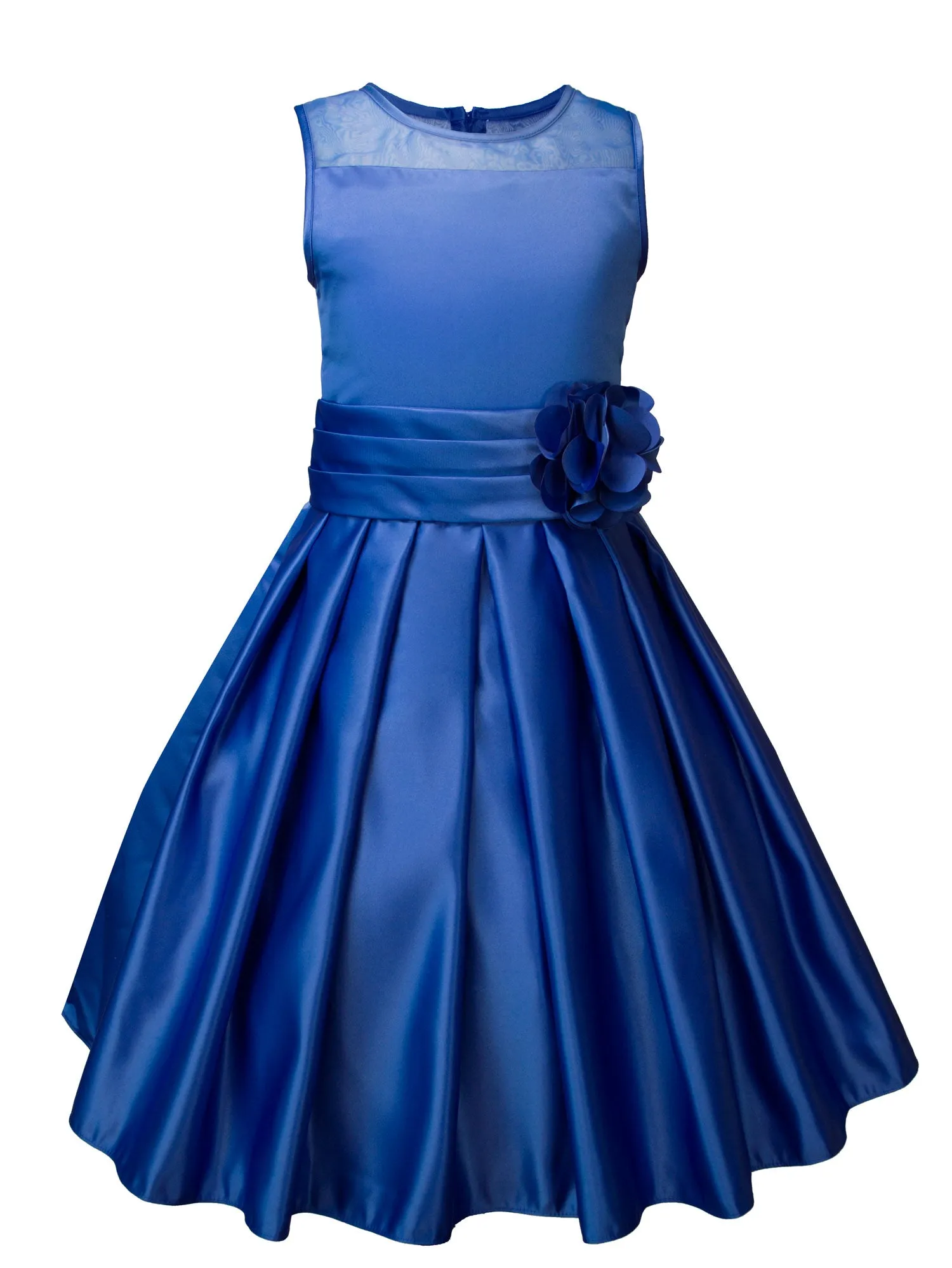 Girls' Sheer Neckline Red Satin Tea Length Flower Girl Dress