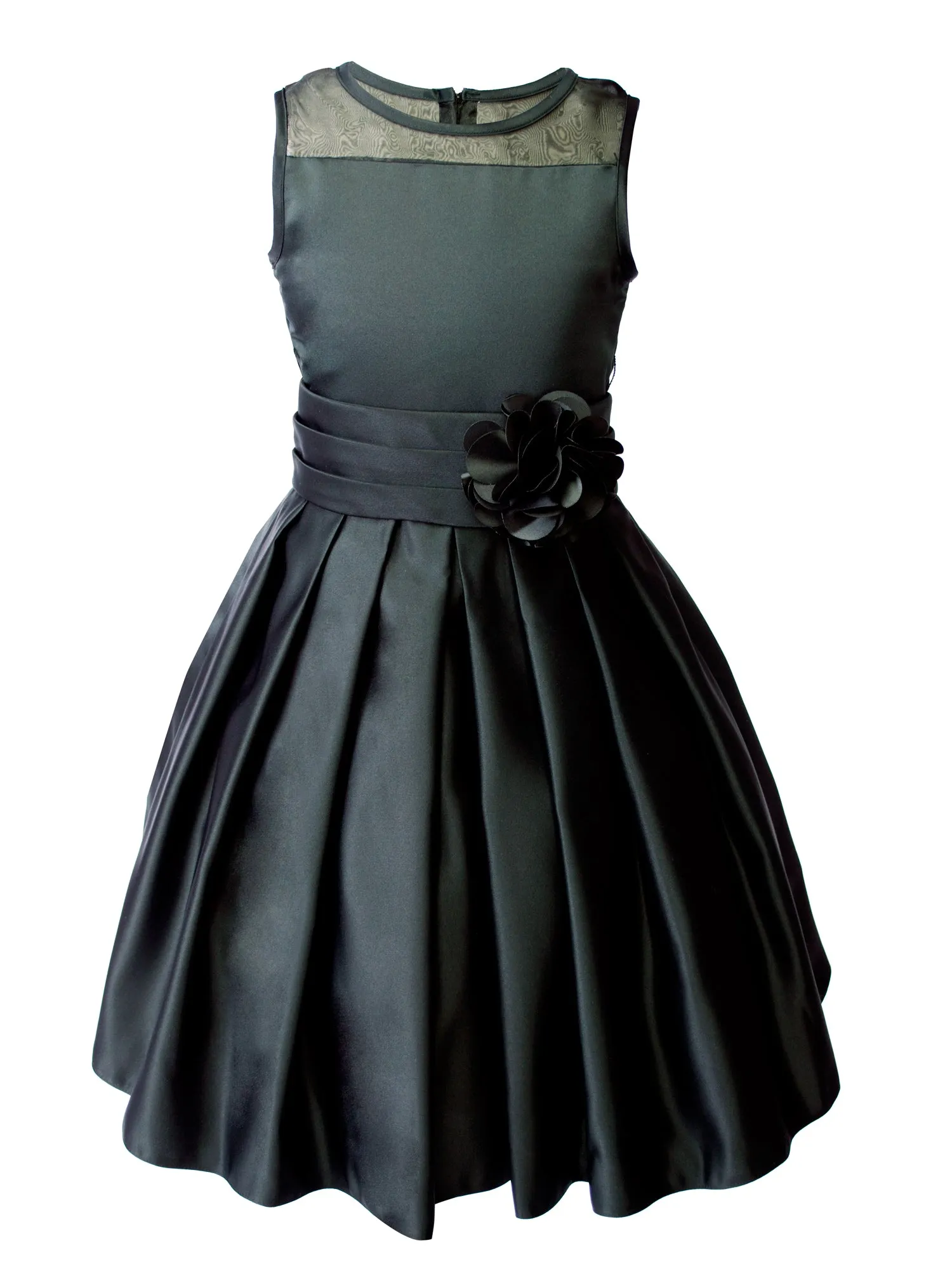 Girls' Sheer Neckline Red Satin Tea Length Flower Girl Dress