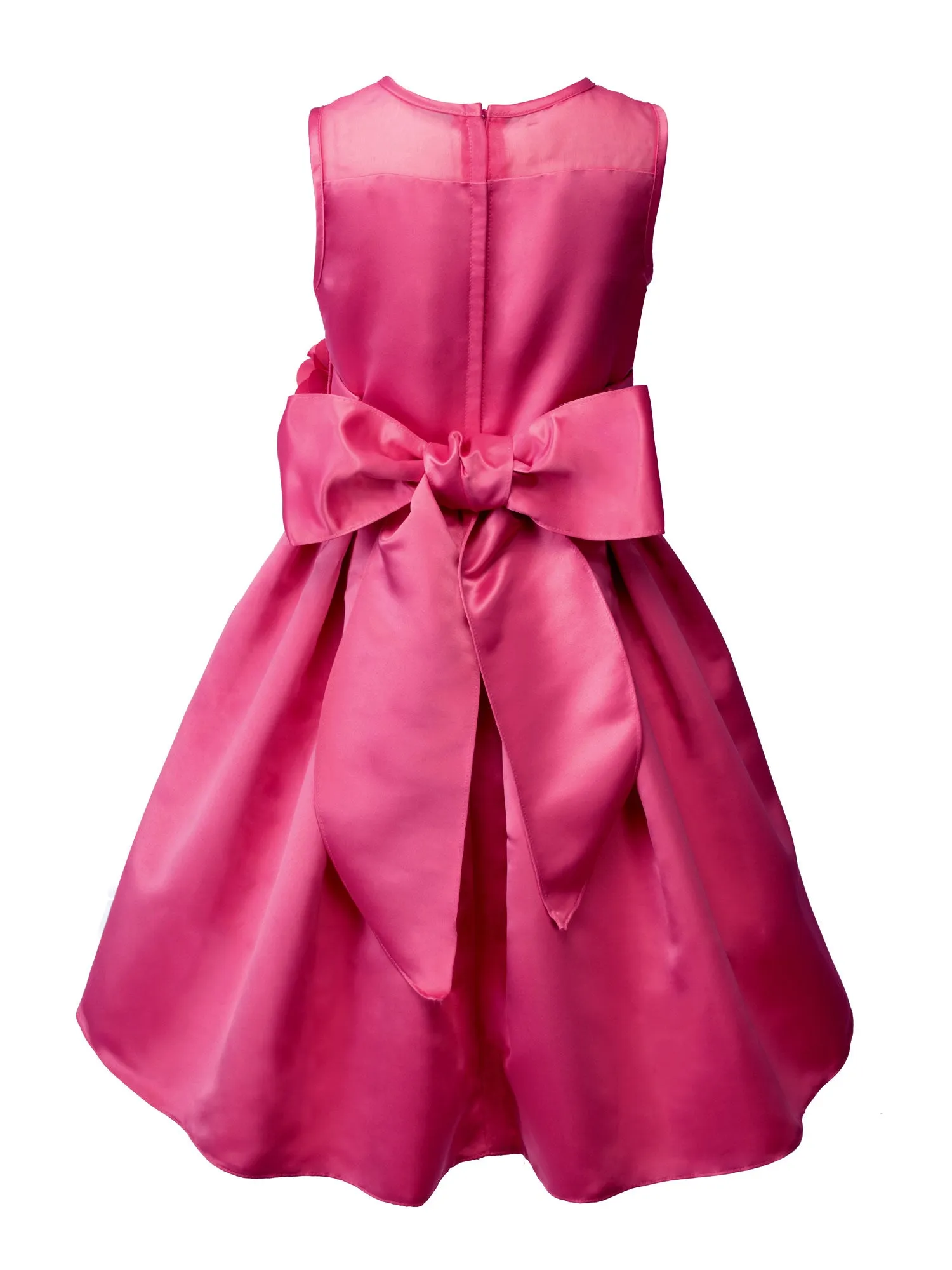 Girls' Sheer Neckline Red Satin Tea Length Flower Girl Dress