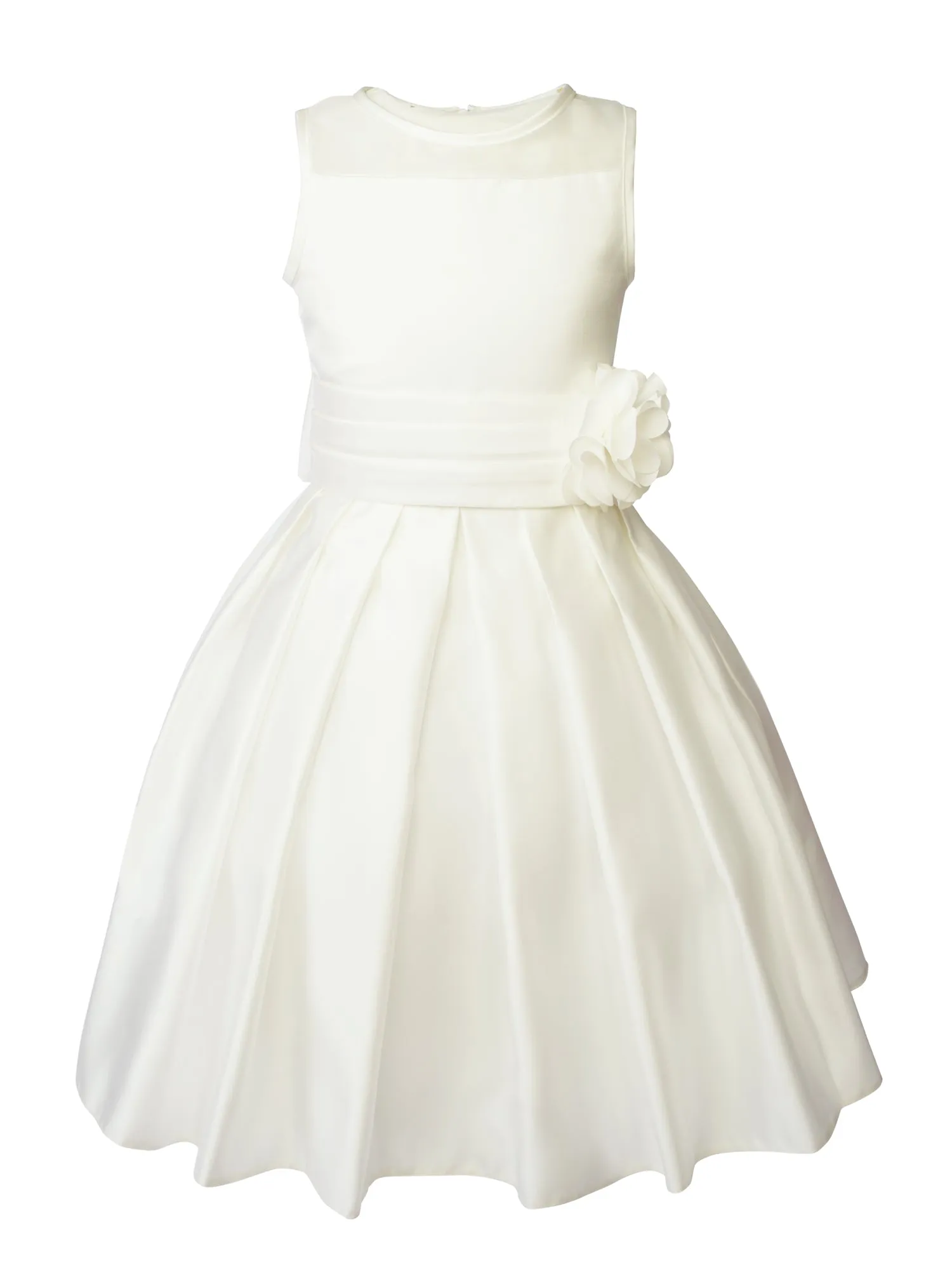Girls' Sheer Neckline Red Satin Tea Length Flower Girl Dress