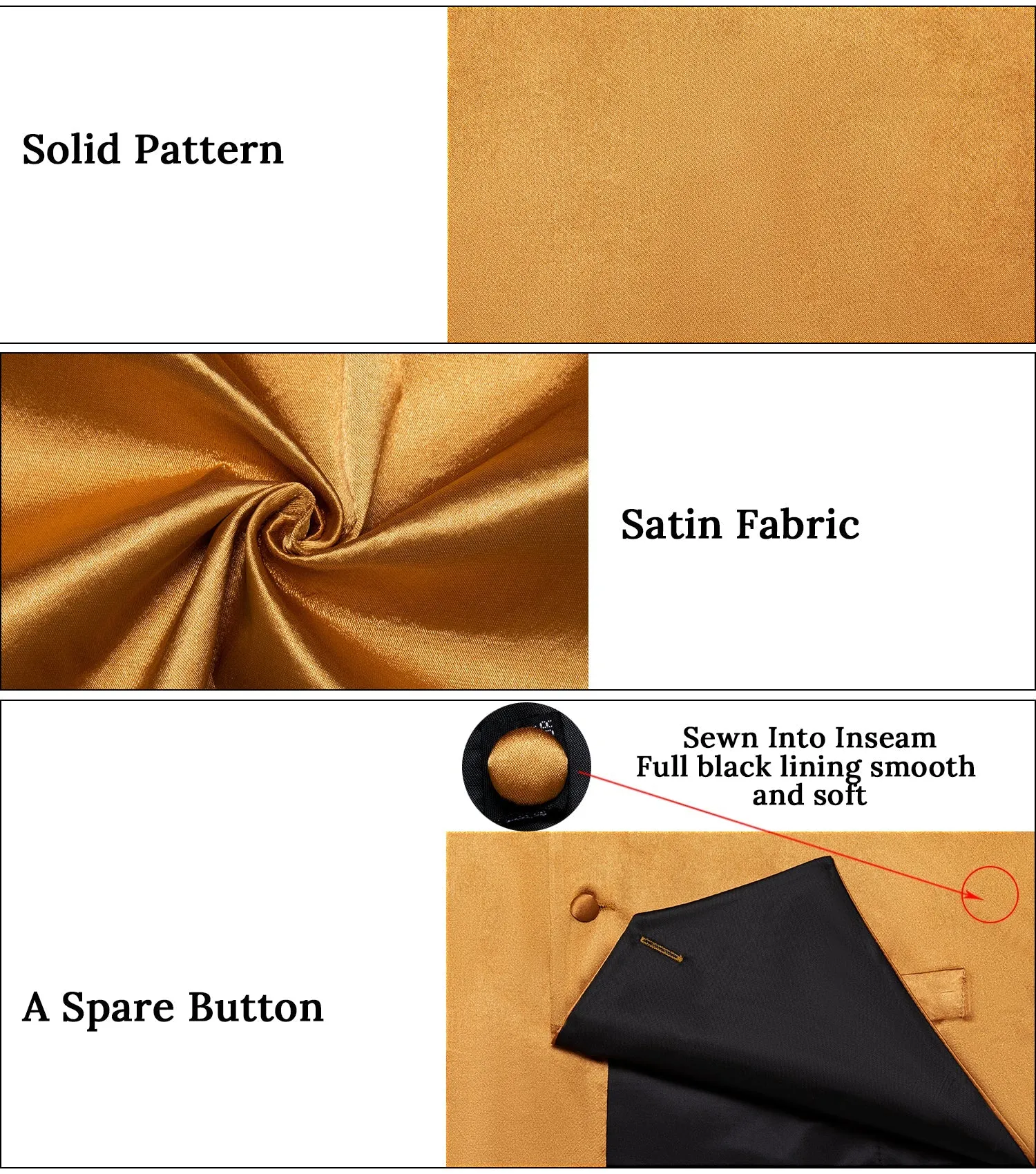 Gold Solid Silk Men's Vest Single Vest