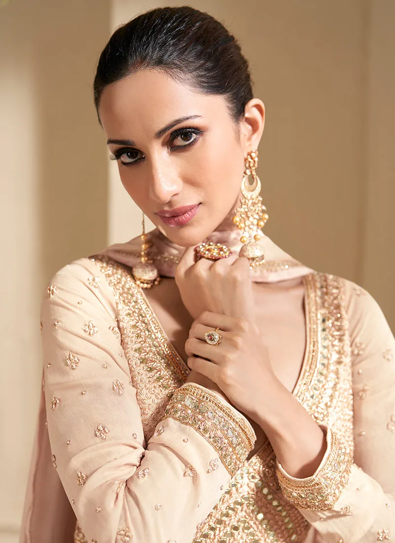 Golden Beige Embroidery Georgette Anarkali Suit
